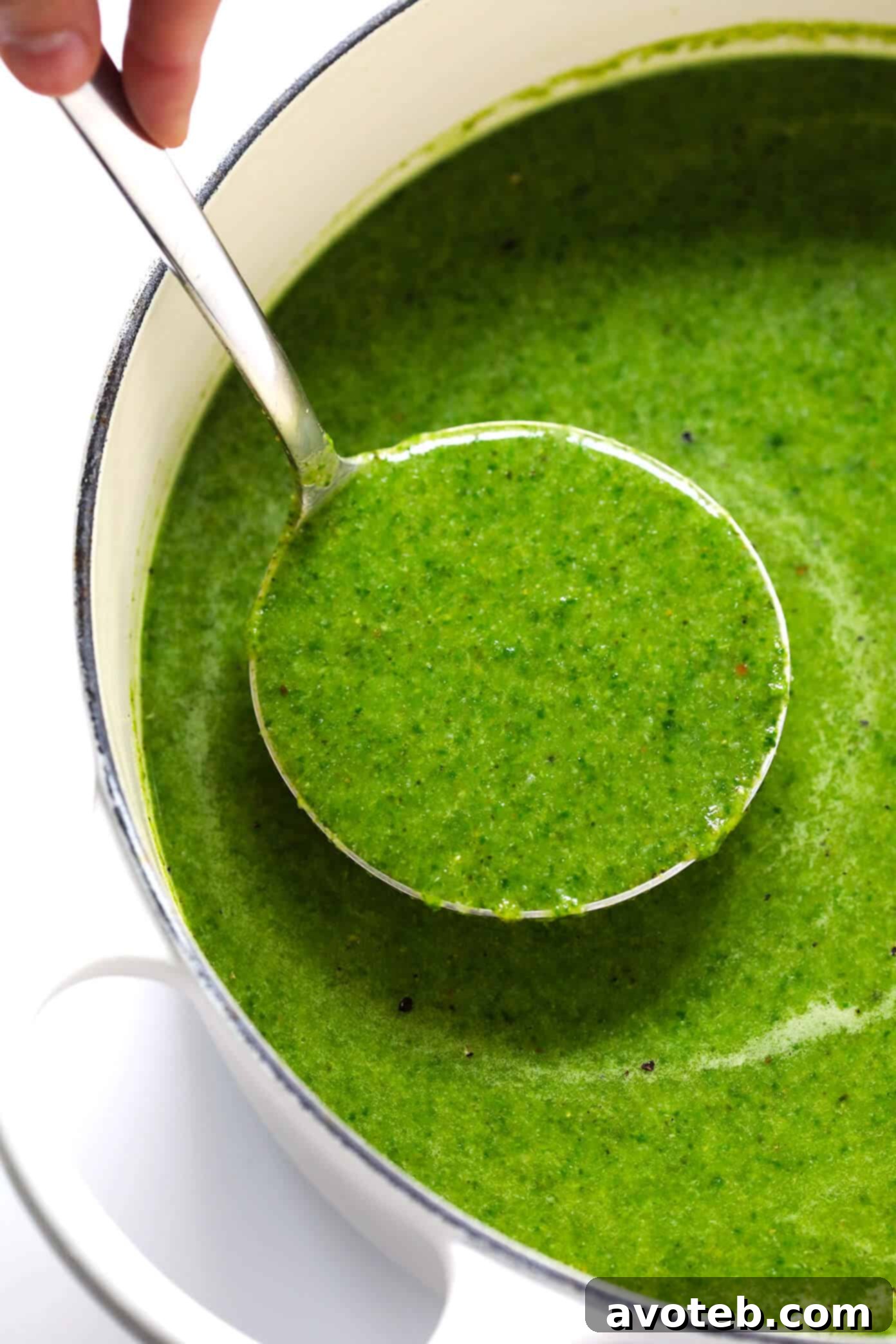 Green Goddess Soup: a healthy, quick, and easy vegan & gluten-free recipe packed with broccoli, cauliflower, and spinach. Perfect for a detox or a feel-good meal! Green Goddess Soup in Pot