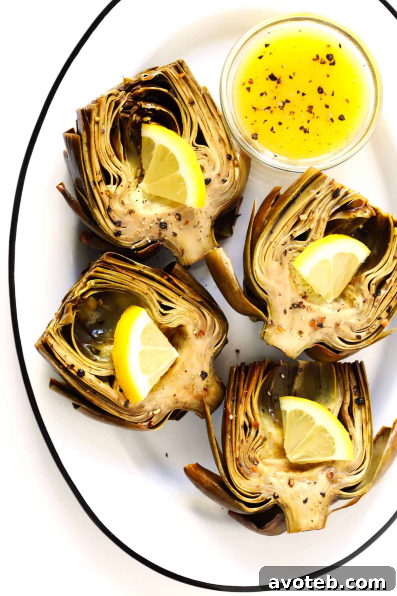 Oven Roasted Artichokes Served with Lemon Butter Sauce