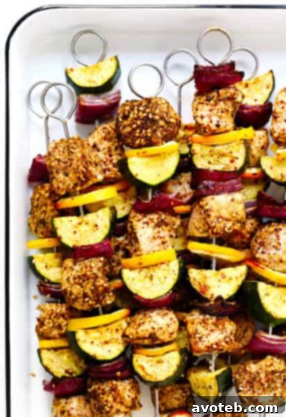 Lemony Za'atar Chicken and Vegetable Kabobs on a platter, ready to serve.