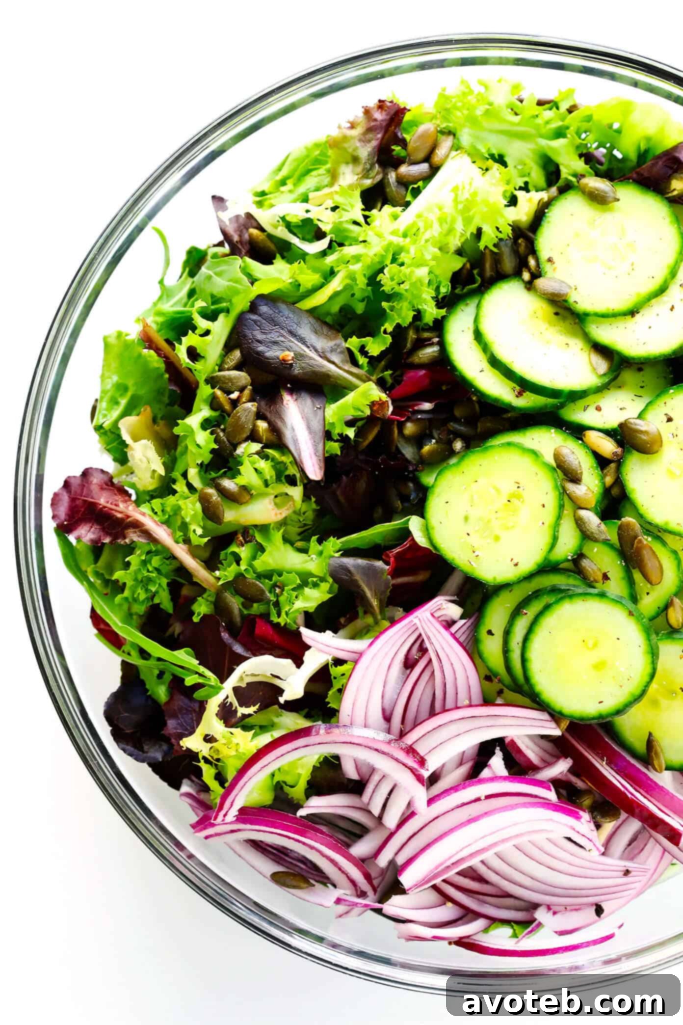 All Everyday Salad ingredients in a large salad bowl before tossing.