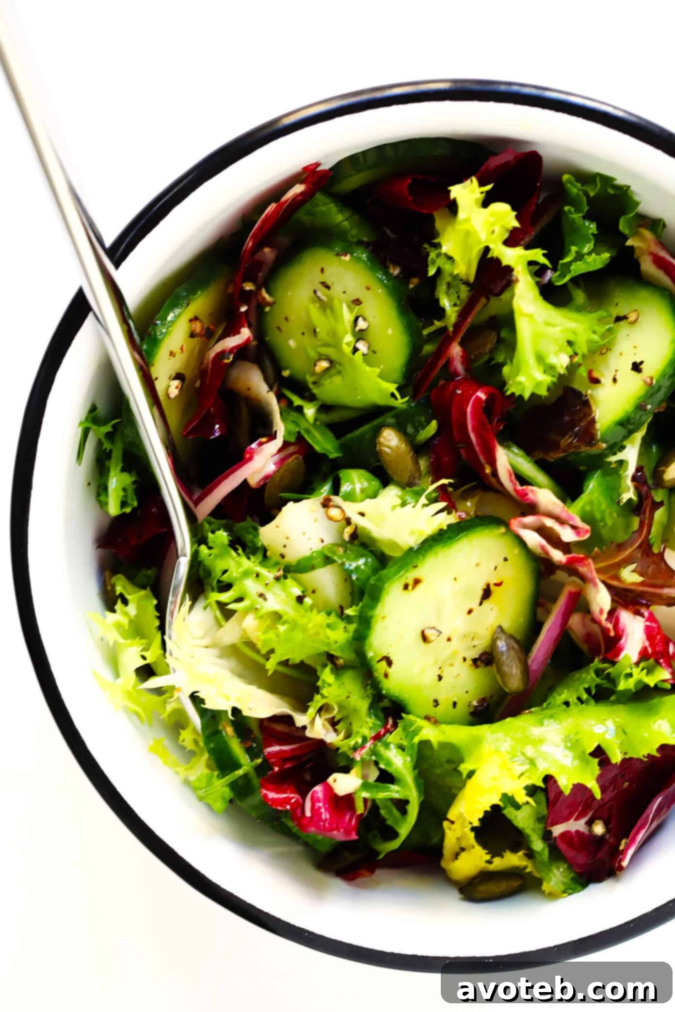 Everyday Side Salad Recipe in a beautiful enamelware bowl, ready to serve.