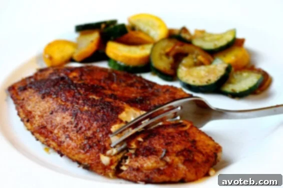 blackened tilapia with a spicy, savory crust, ready to serve