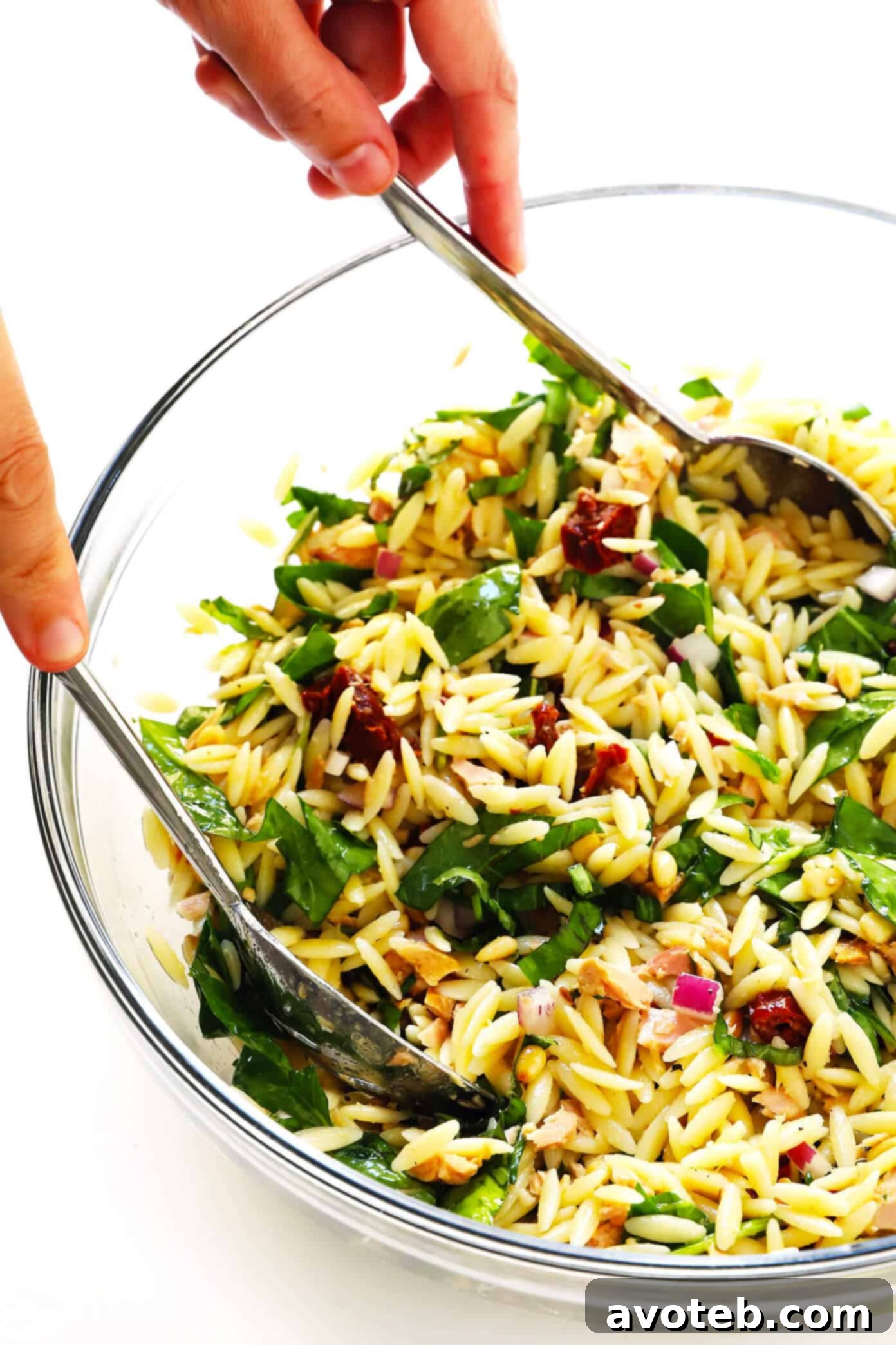 Steps for making Italian Orzo Tuna Salad, from cooking pasta to mixing ingredients.