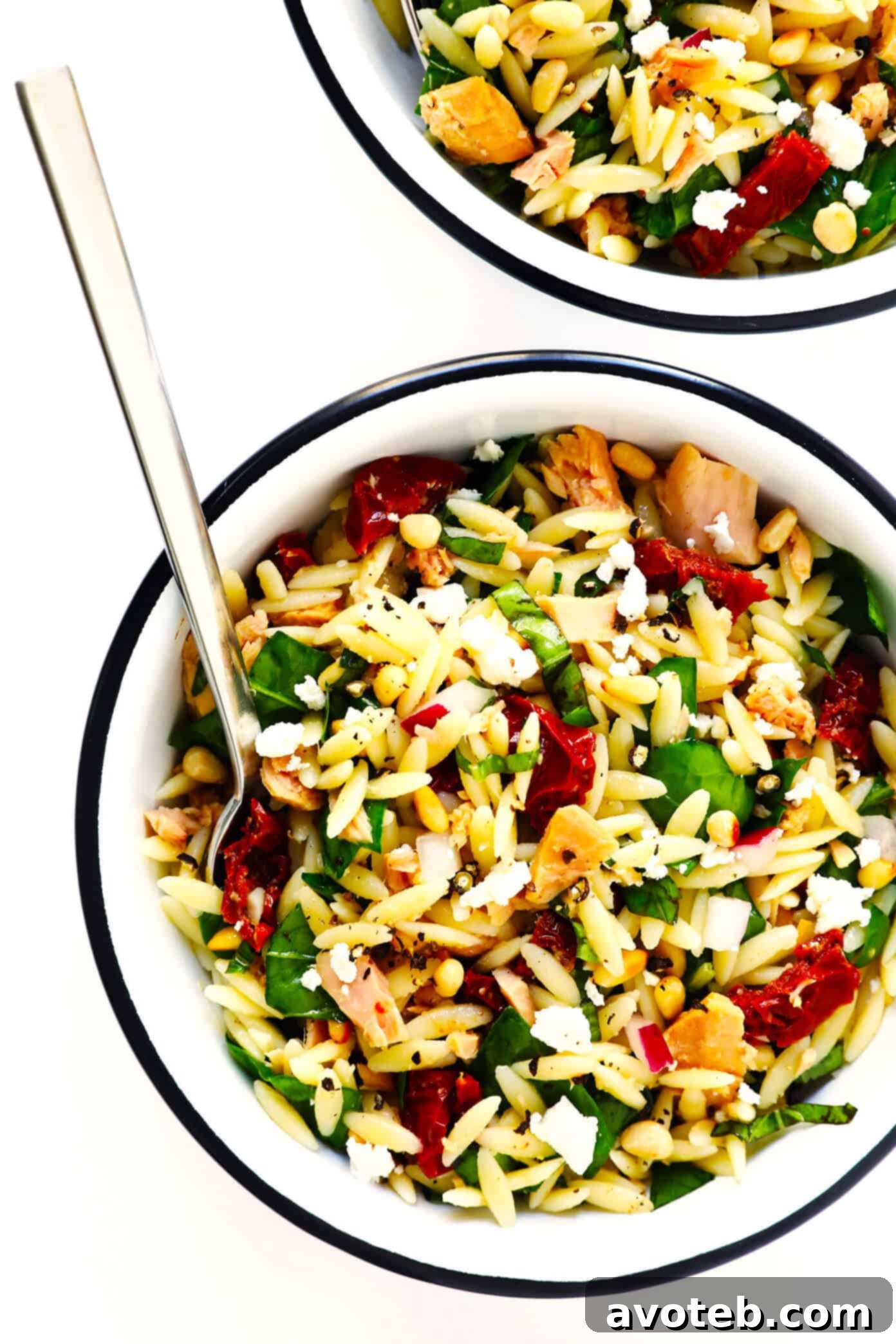 Italian Orzo Tuna Salad Recipe beautifully plated for a meal.
