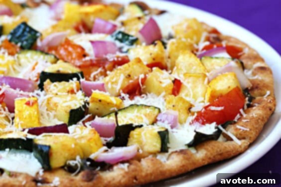 Vibrant Flatbread Veggie-Lovers Pizza on a wooden board