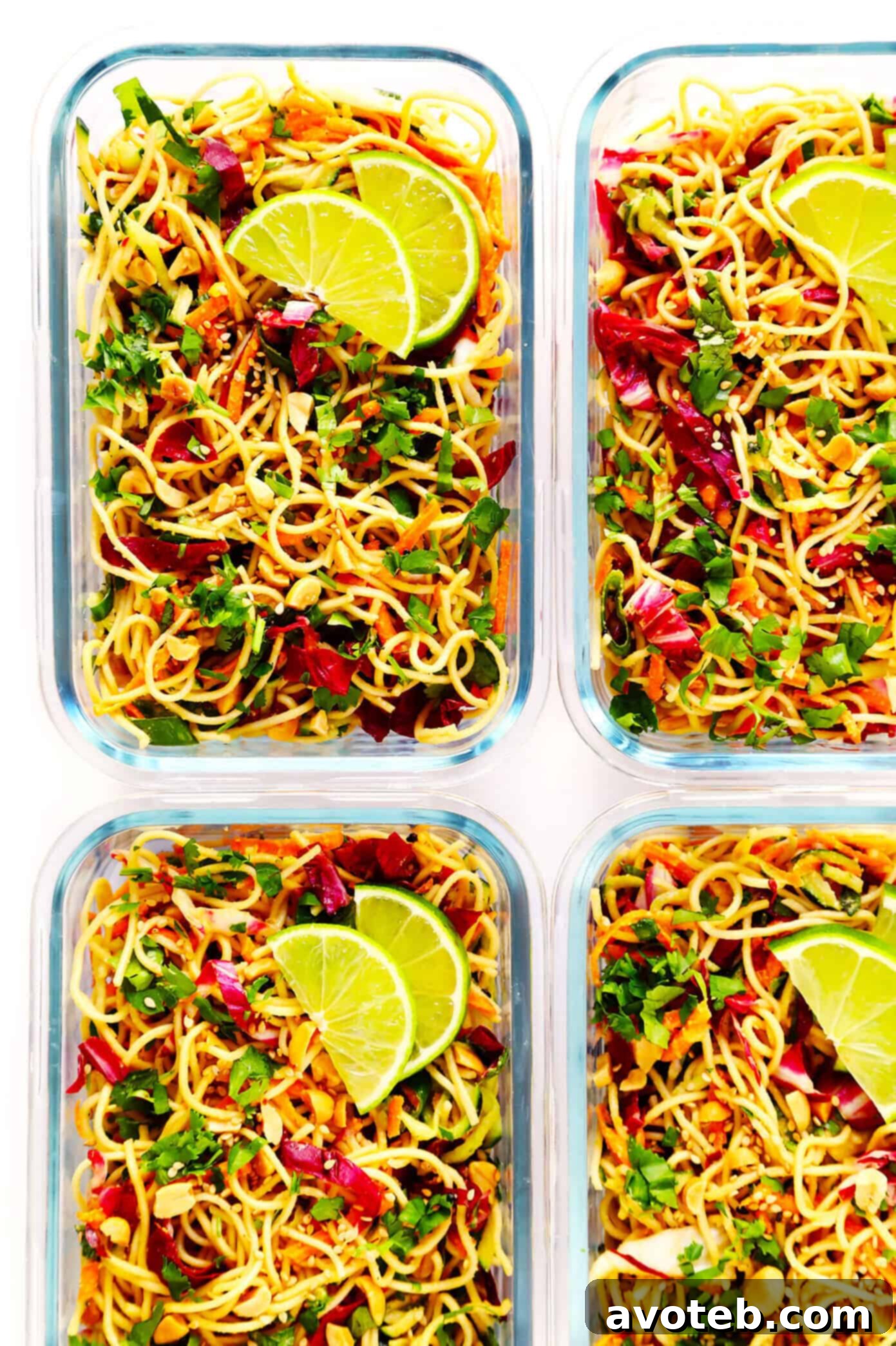 Cold Sesame Peanut Noodles prepared for meal prep in convenient containers