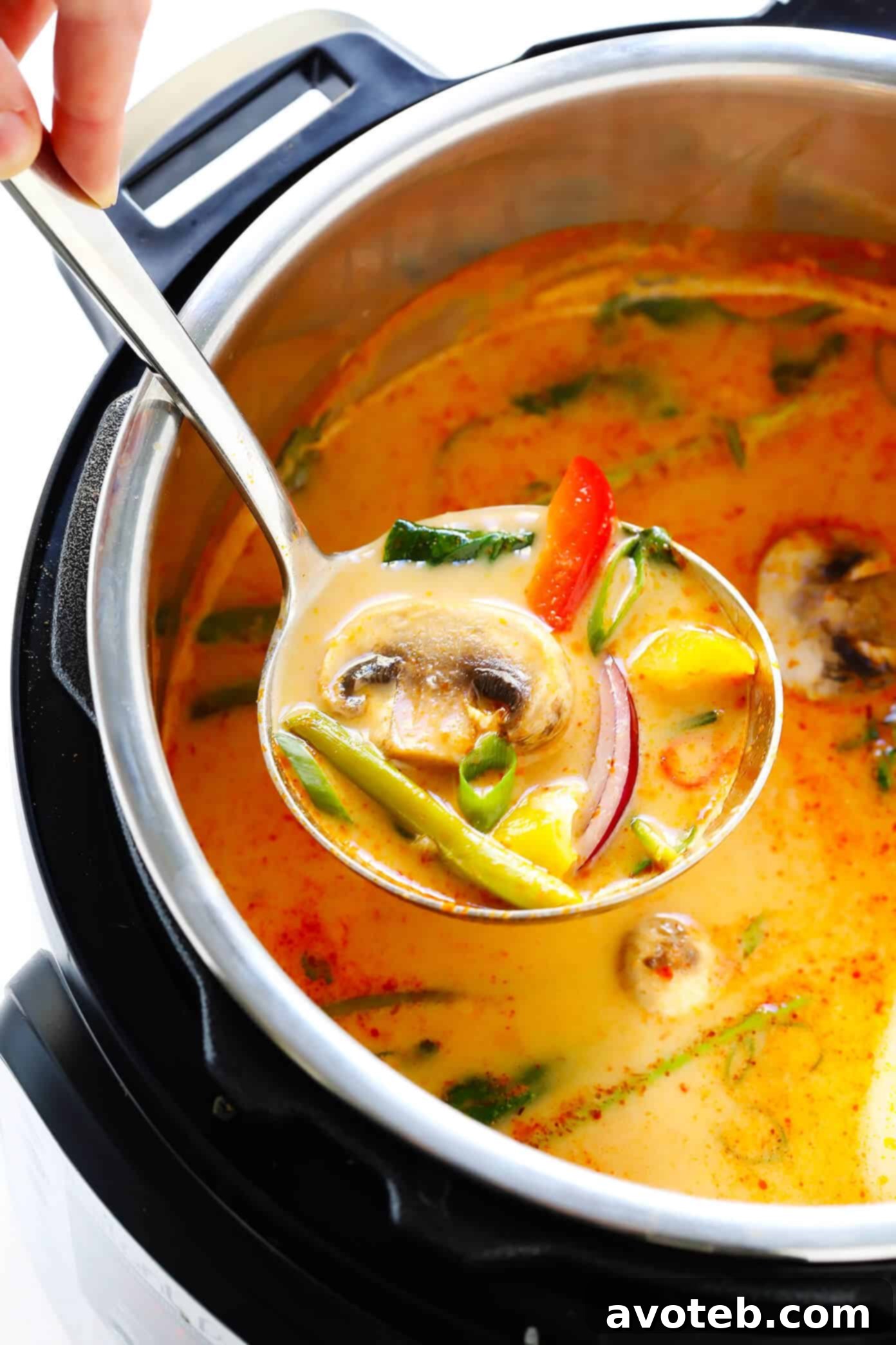 Easy Thai Curry Hot Pot: A simple, delicious, naturally vegetarian, vegan, and gluten-free recipe. Packed with vegetables and a rich coconut curry broth, perfect for an easy dinner or fun dinner parties. Customizable with protein.