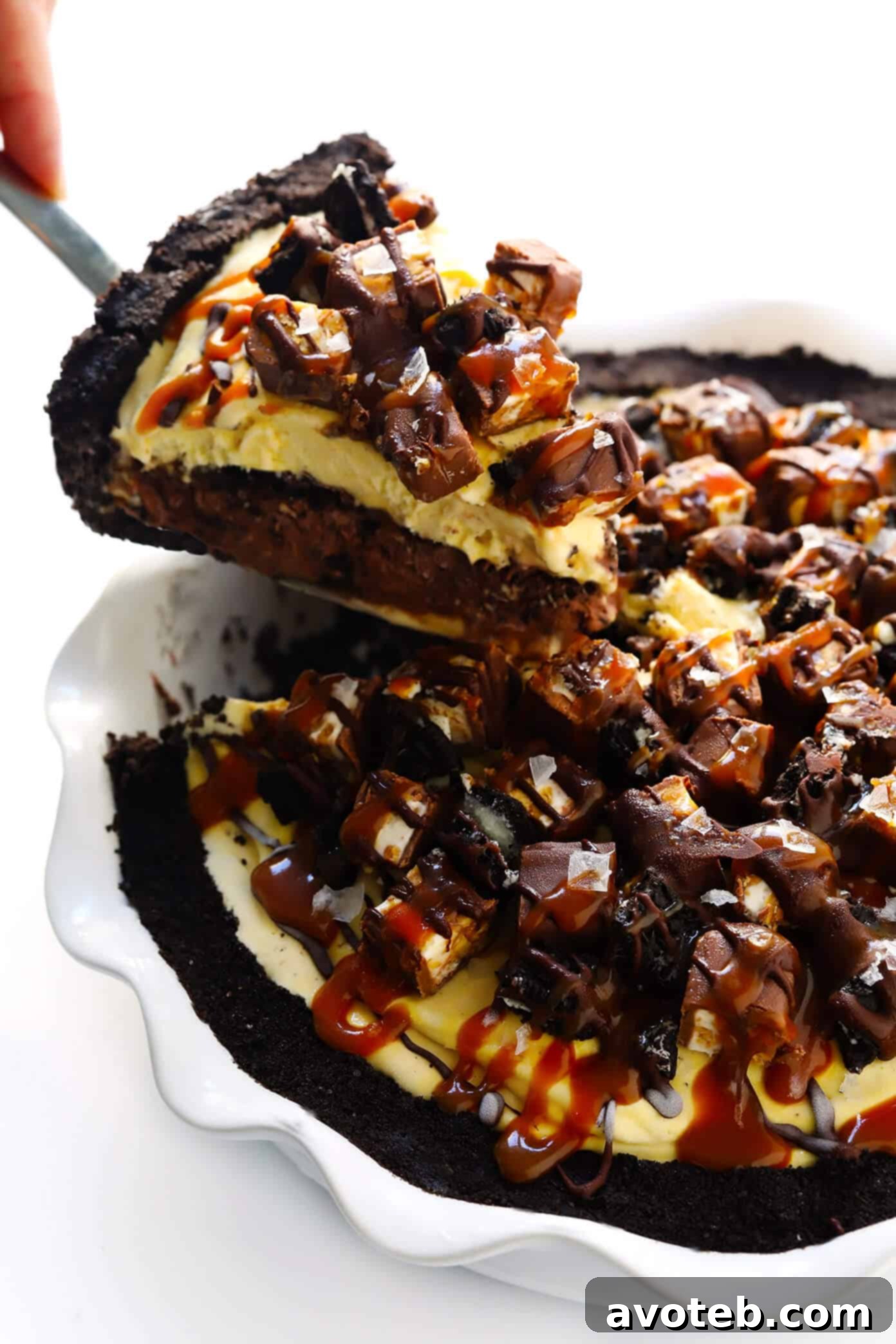Chocolate ice cream layer with Snickers and Oreos