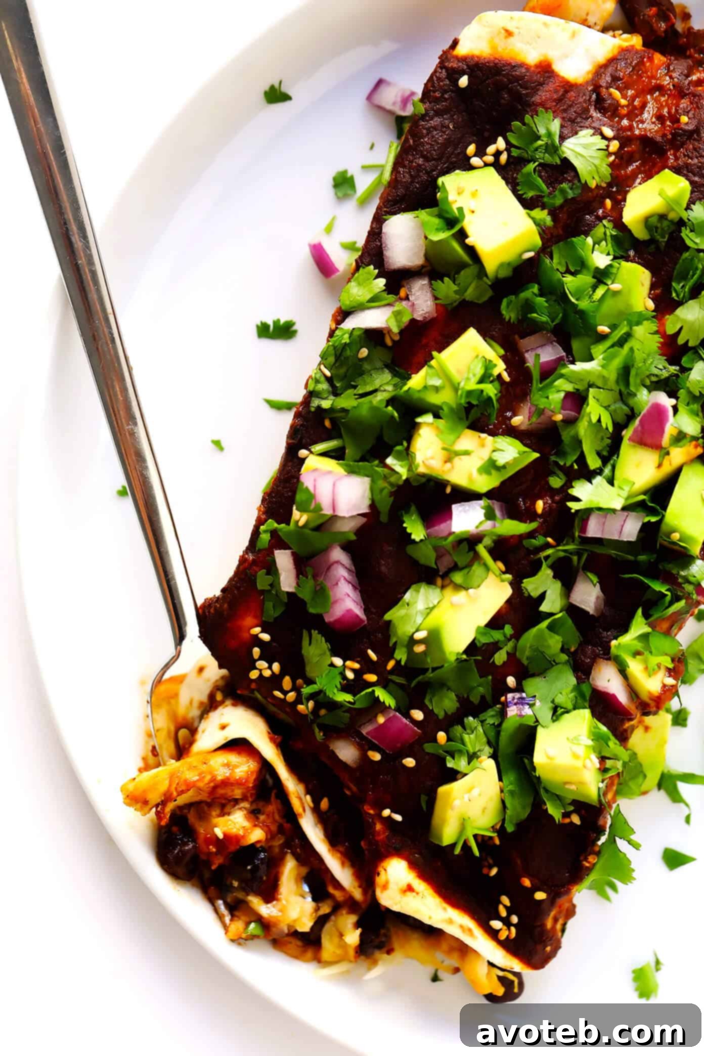 Delicious Mole Enchiladas with Fresh Avocado and Customizable Fillings