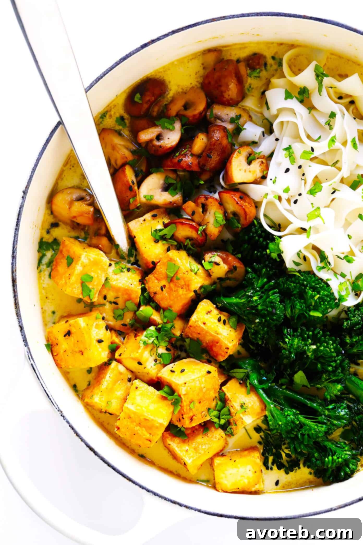 Savor this Everyday Green Curry recipe! It boasts an exquisitely flavorful Thai coconut green curry broth, easily adaptable with rice or noodles, and your choice of vegetables or proteins (chicken, shrimp, beef, tofu, etc.). A perfect solution for fast and delicious weeknight meals! | Gimme Some Oven #curry #soup #glutenfree #noodles #rice #thai #dinner #hotpot #instantpot #vegetarian #vegan #chicken Versatile Thai Green Curry Recipe that welcomes Tofu, Chicken, Beef, Shrimp, or a purely Vegetarian / Vegan approach.