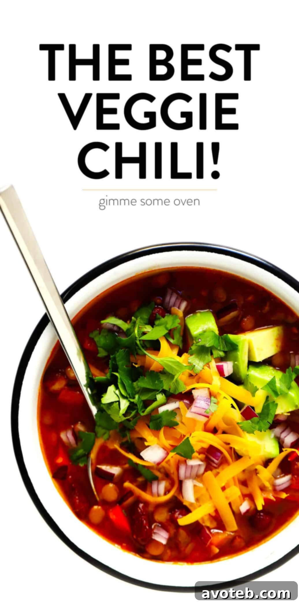 The ultimate presentation of the best vegetarian chili recipe, beautifully garnished and ready to eat, a perfect plant-based meal.