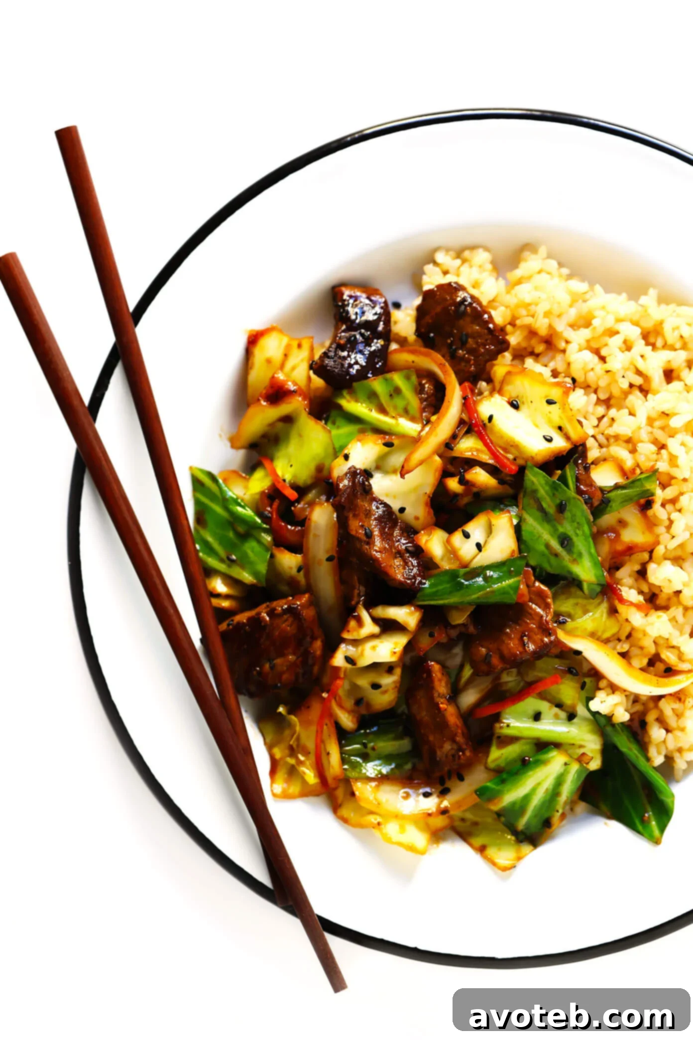 Sesame Beef and Cabbage Stir-Fry ready to serve