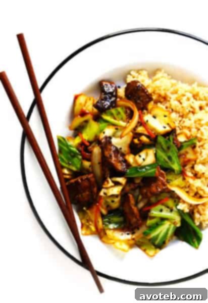 Sesame Beef and Cabbage Stir-Fry in a bowl