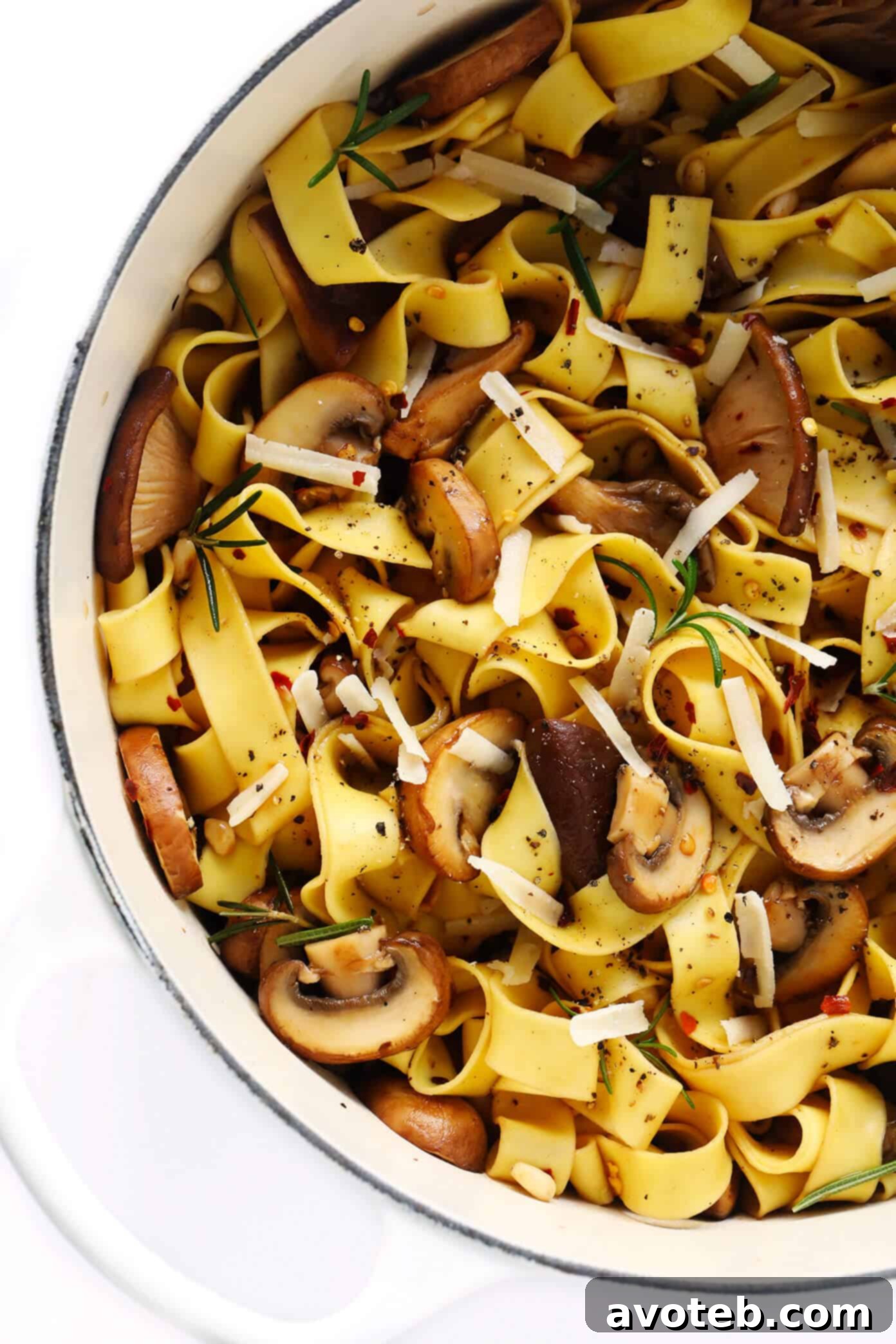 Mushroom Pasta with Melted Parmesan and Pine Nuts