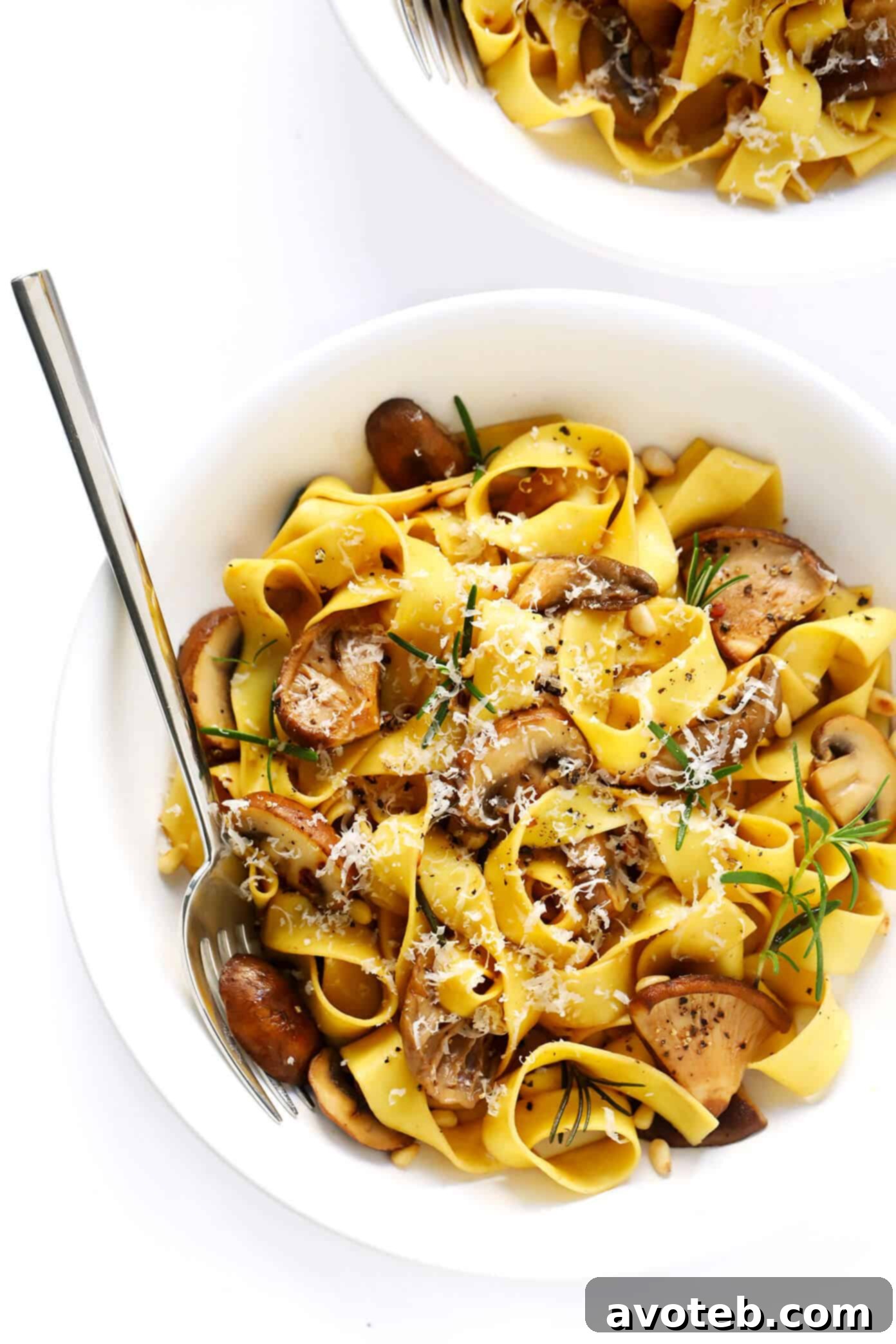 Mushroom Lovers Pasta with Rosemary and Parmesan Garnish