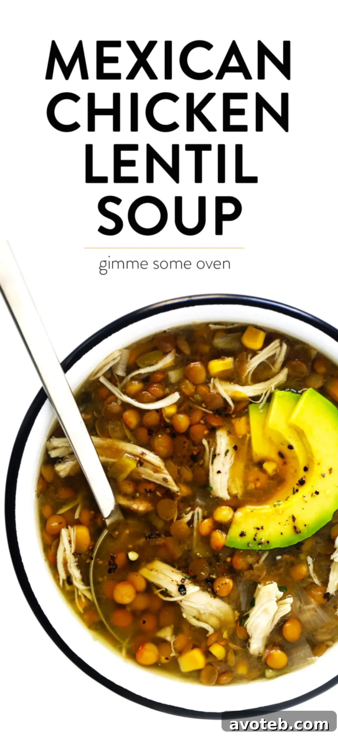 A vibrant bowl of Mexican Chicken Lentil Soup, rich in flavor and healthy ingredients, ideal for meal prep and freezing.