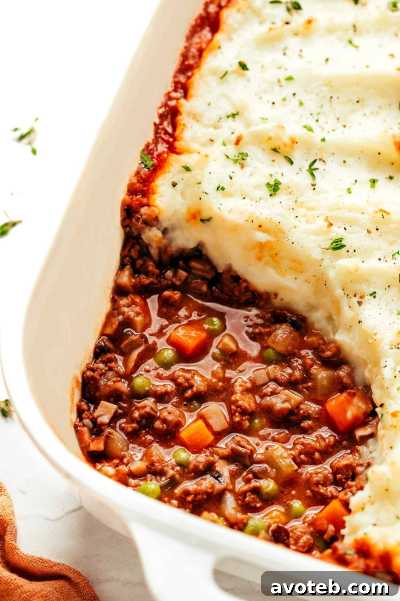 Golden Crowned Comfort Bake 2 Classic Shepherd's Pie with creamy mashed potato topping, ready to be served