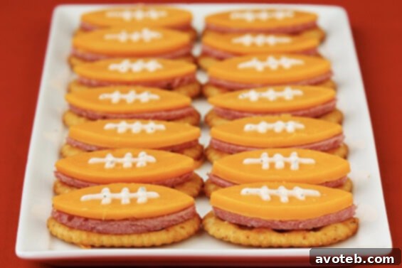 Delicious football-shaped crackers for game day snacking