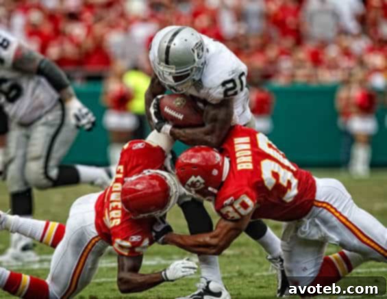 Kansas City Chiefs in action against the Raiders during an NFL game