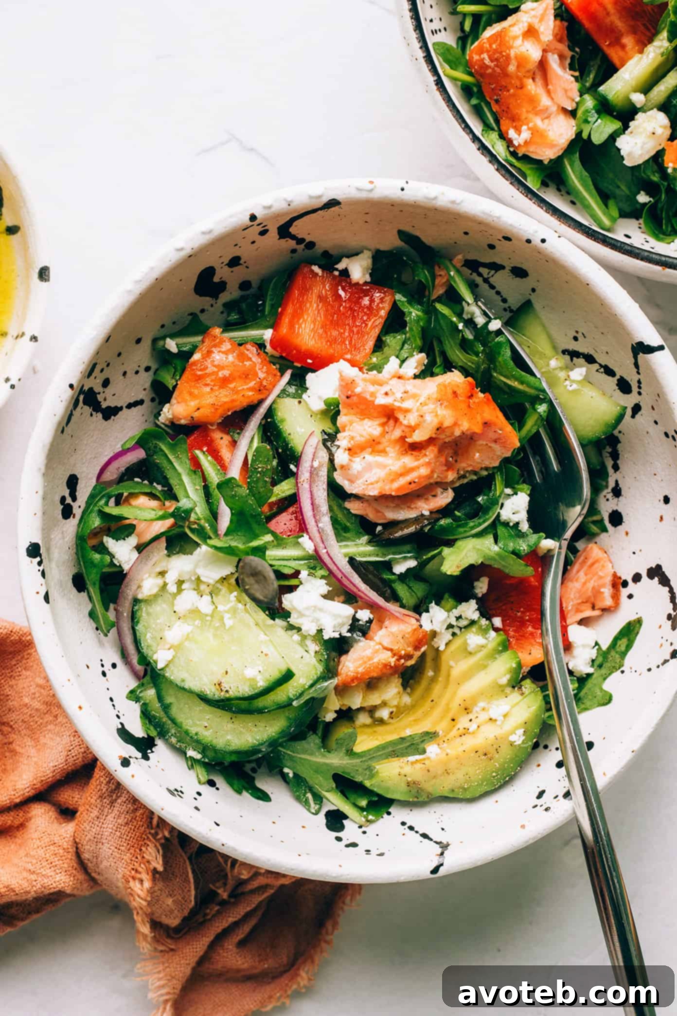 Finished Greek Salmon Salad Bowls presentation