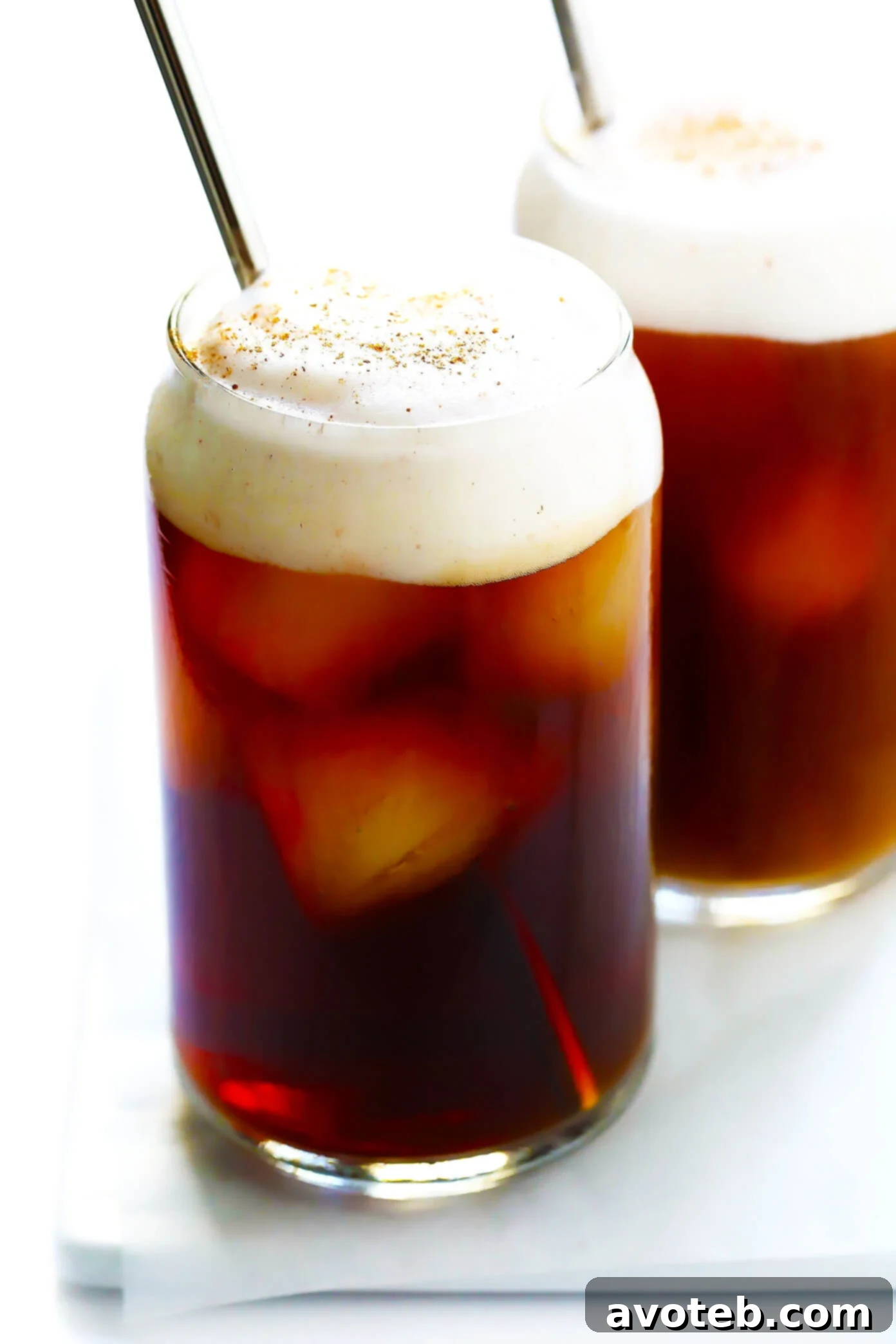 Homemade Pumpkin Cream Cold Brew Coffee (Starbucks Copycat) with luscious pumpkin spice foam, ideal for fall
