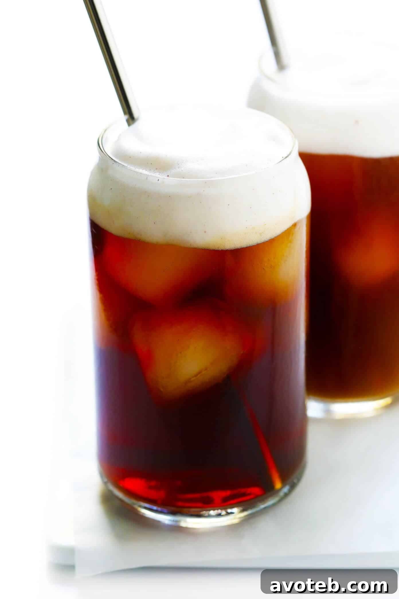 Close-up of a beautifully garnished Pumpkin Spice Cold Brew Iced Coffee, ready for enjoyment