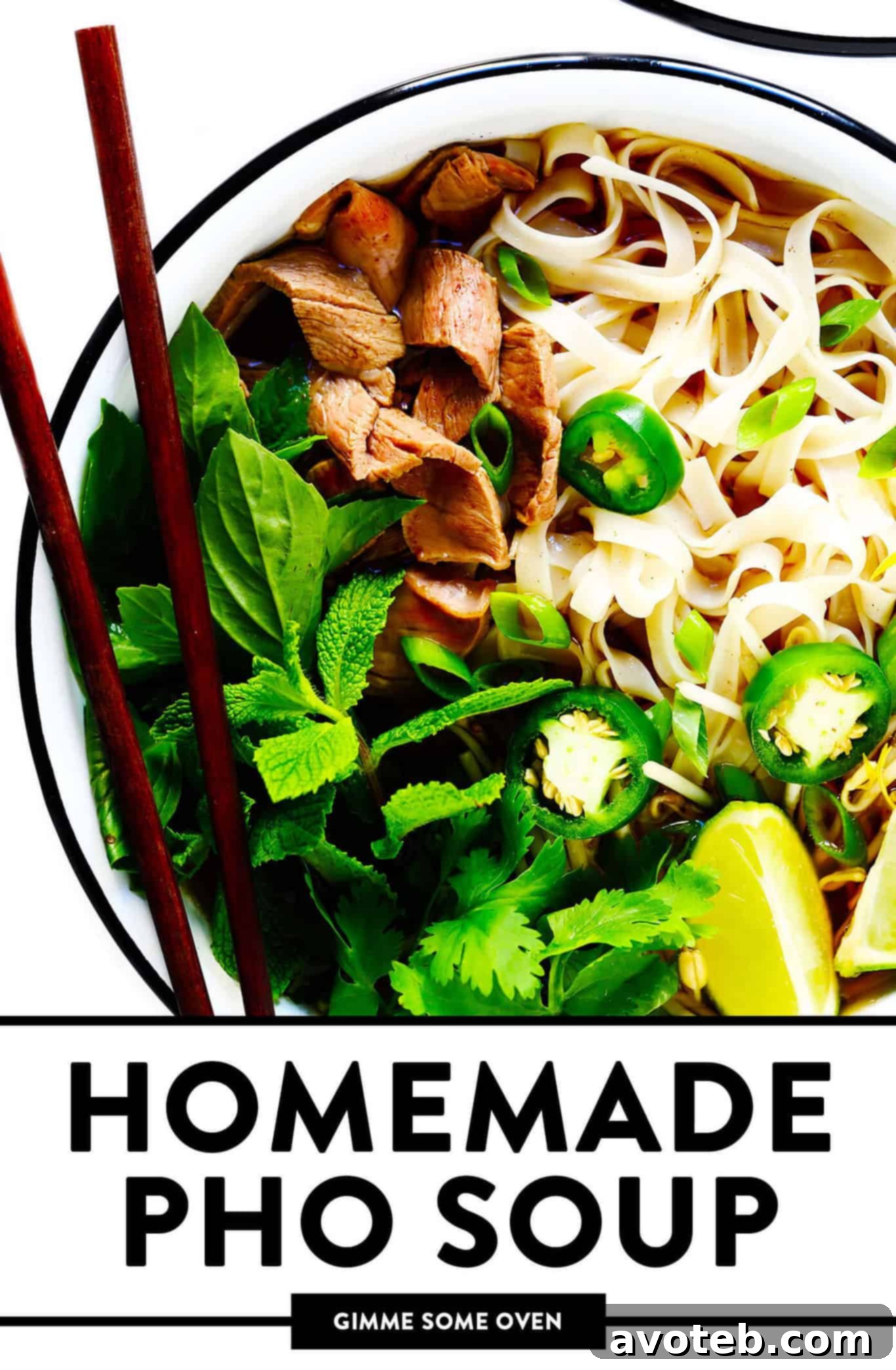 Enjoy this exquisite homemade Vietnamese pho, with its savory broth, tender rice noodles, your preferred protein (beef, chicken, pork, or shrimp), and a vibrant medley of fresh herbs and toppings. A comforting, naturally gluten-free dish perfect for any meal. Final bowl of Homemade Pho Recipe