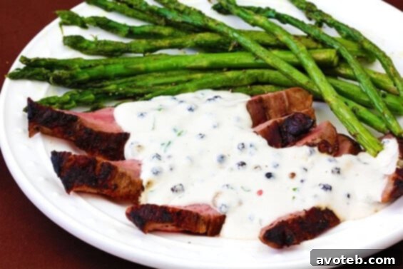 Flank Steak with Creamy Peppercorn Sauce, a perfect meal