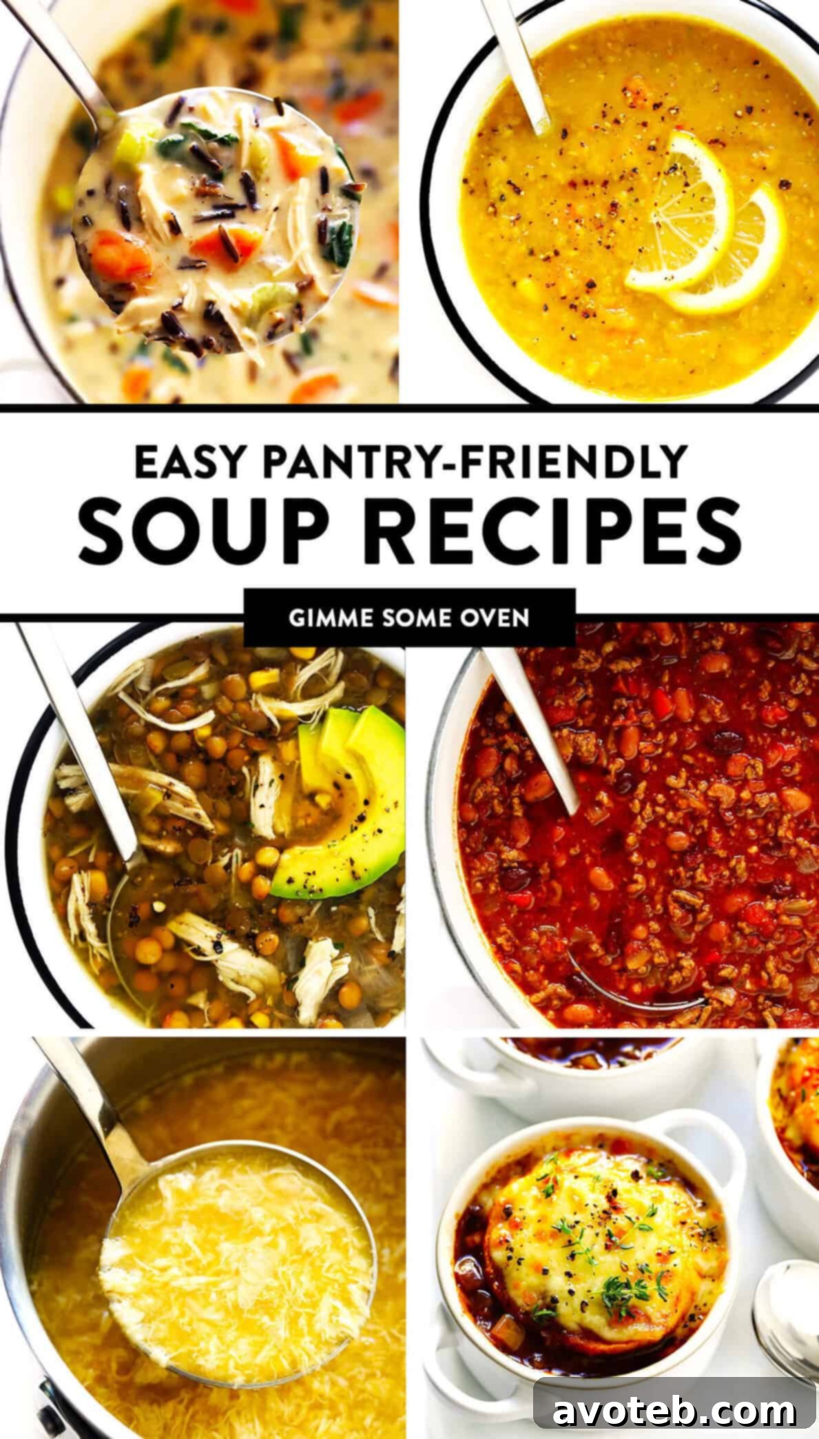 Easy Pantry-Friendly Soup Recipes - Discover delicious soups, stews, and chilis made with simple pantry ingredients. Includes tips for storage, freezing, and ingredient substitutions on gimmesomeoven.com.