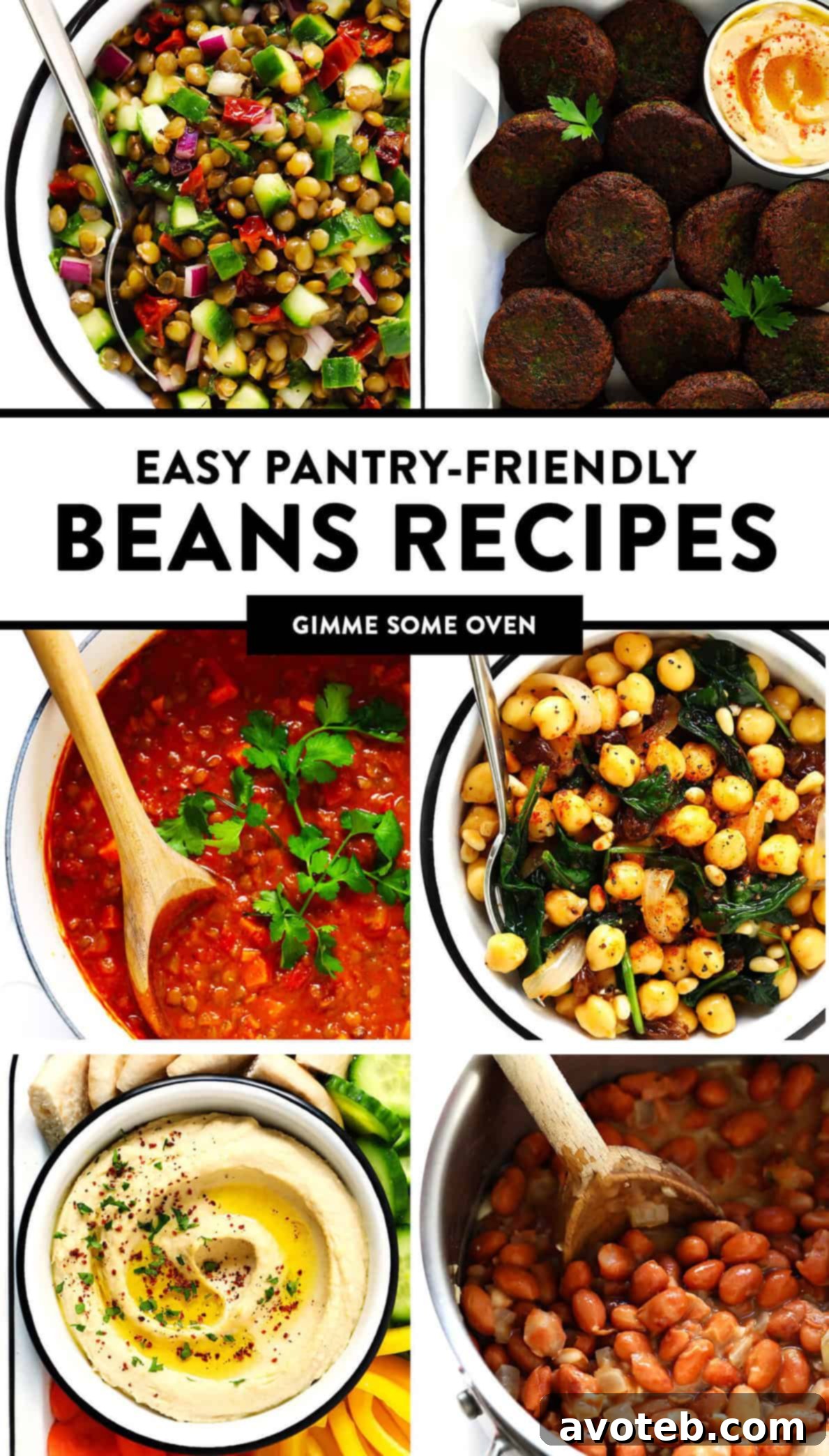 Easy Pantry-Friendly Recipes with Beans - Explore delicious recipes featuring beans and lentils, including falafel, hummus, lentil salad, curries, and refried beans. Tips for storage, freezing, and ingredient substitutions available on gimmesomeoven.com.