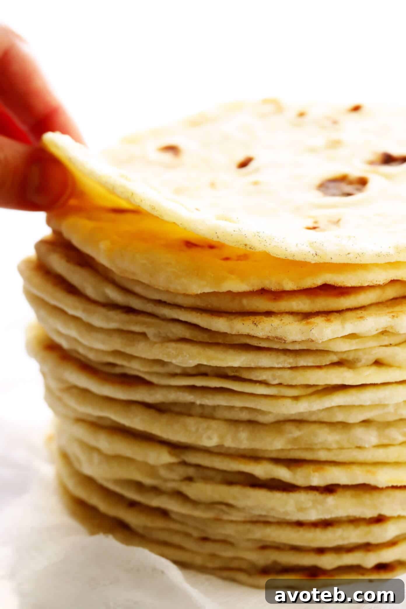 Stack of Freshly Cooked Homemade Flour Tortillas