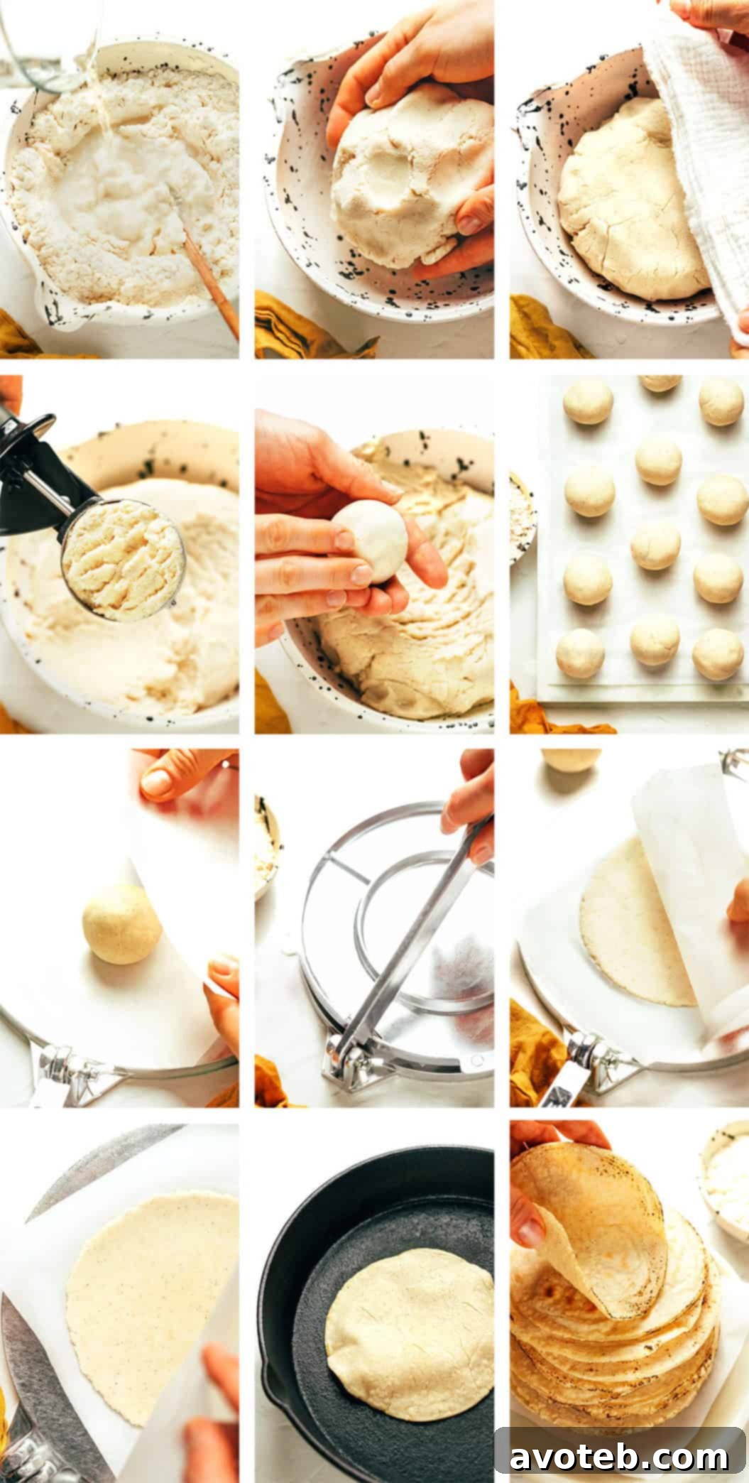 Hands pressing corn tortilla dough in a tortilla press