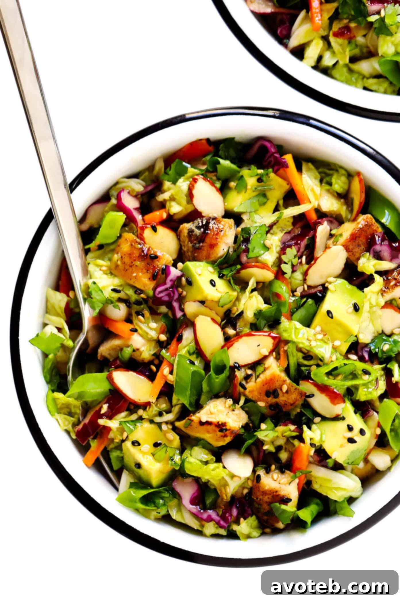 Crispy Sesame Chicken Salad with Almonds, Avocado, and Cilantro