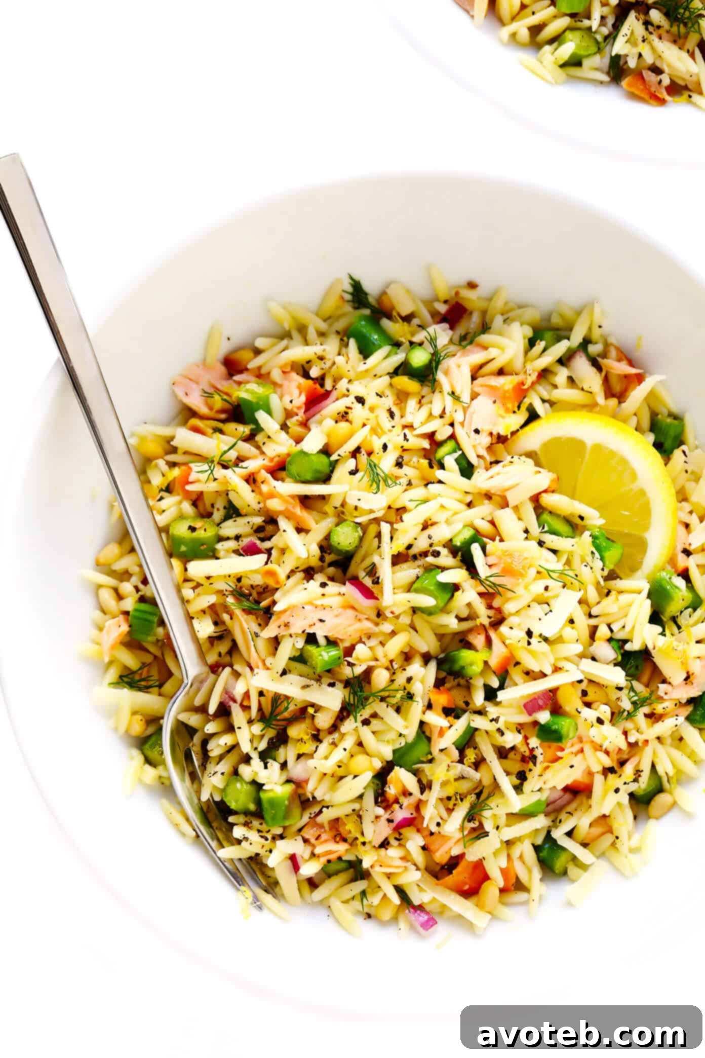 Lemony Salmon Asparagus Orzo Pasta Salad