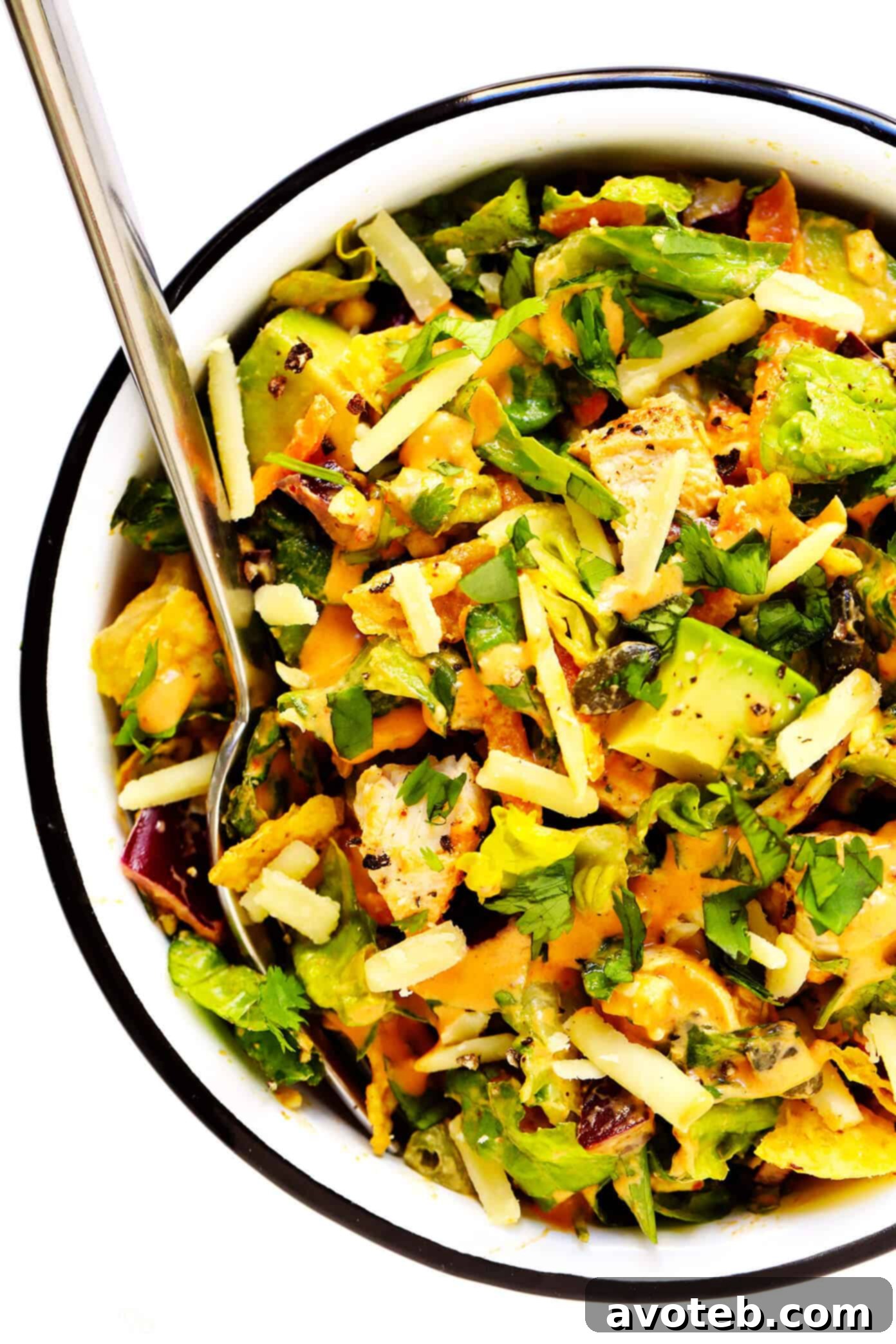 Chopped Salad with Chipotle Dressing Mixed In, ready to be enjoyed.