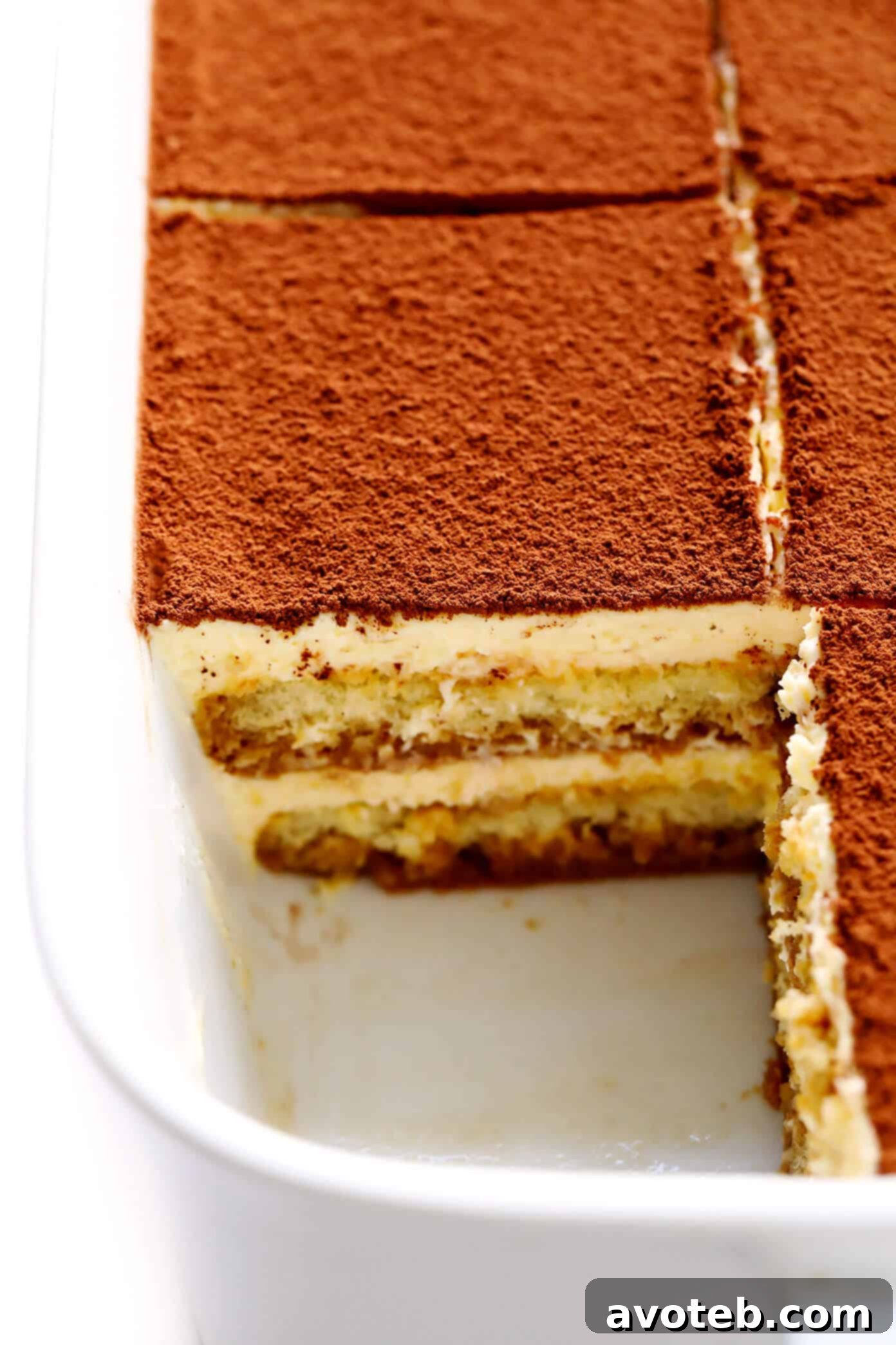 Beautifully assembled tiramisu in a 9x13 inch pan, ready for chilling and serving