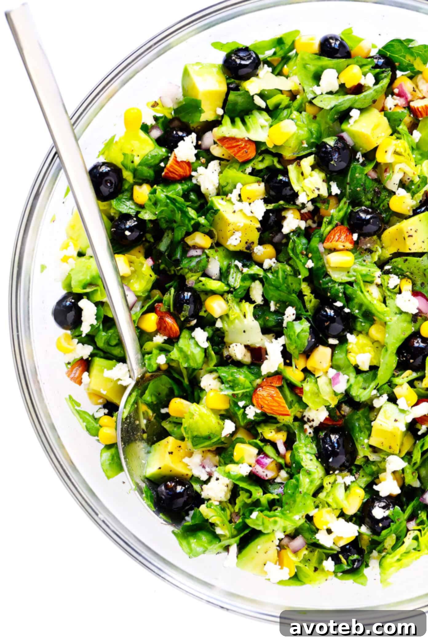 Big bowl of blueberry, corn and avocado salad