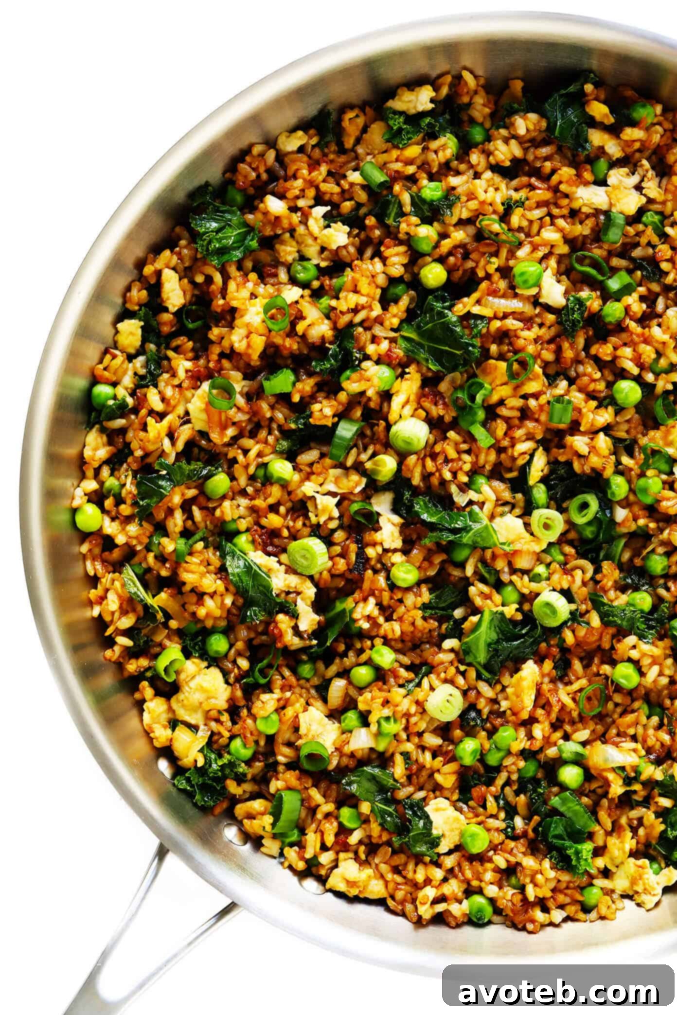 Ginger Kale Fried Brown Rice in Skillet