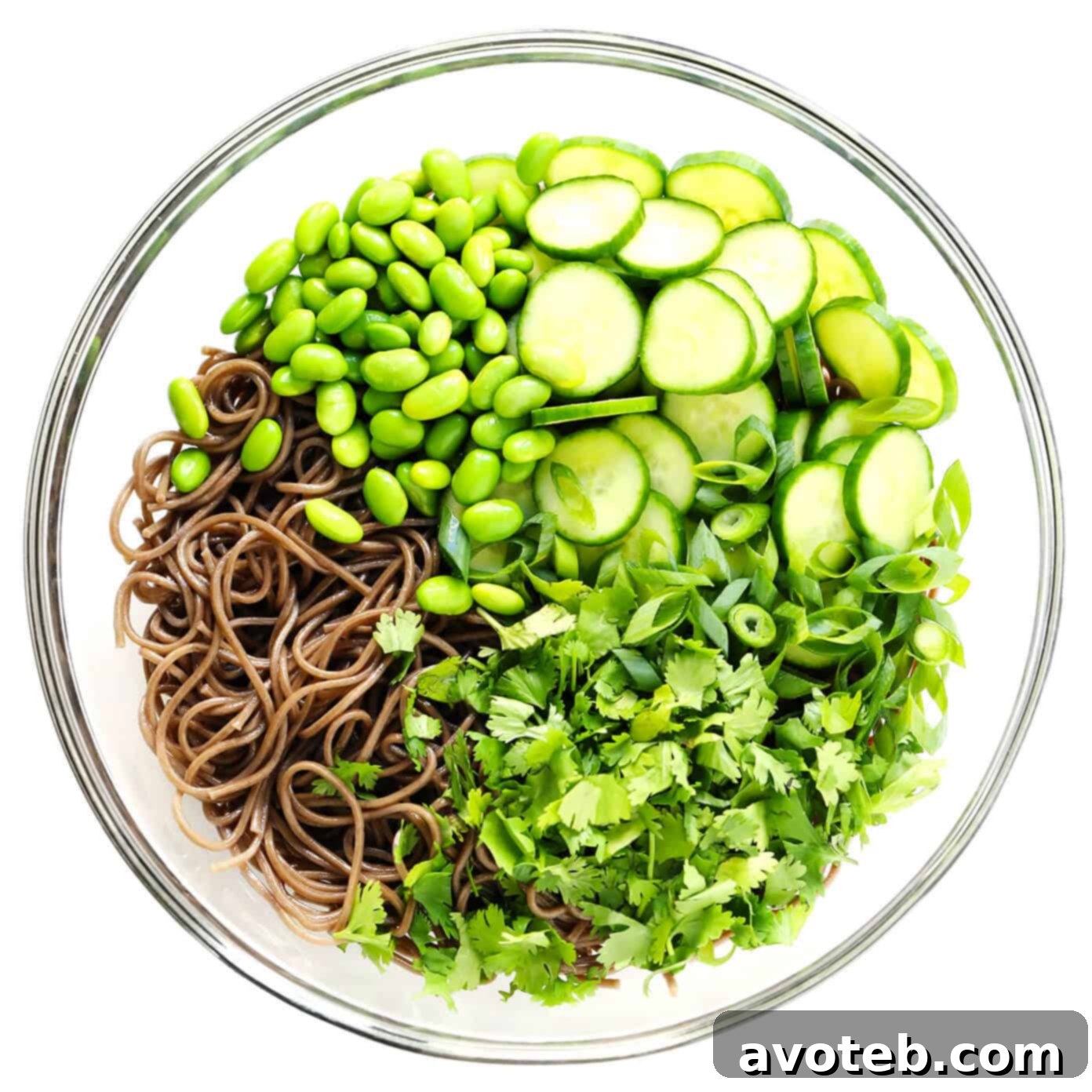 Soba noodles, edamame, cilantro, scallions and cucumber