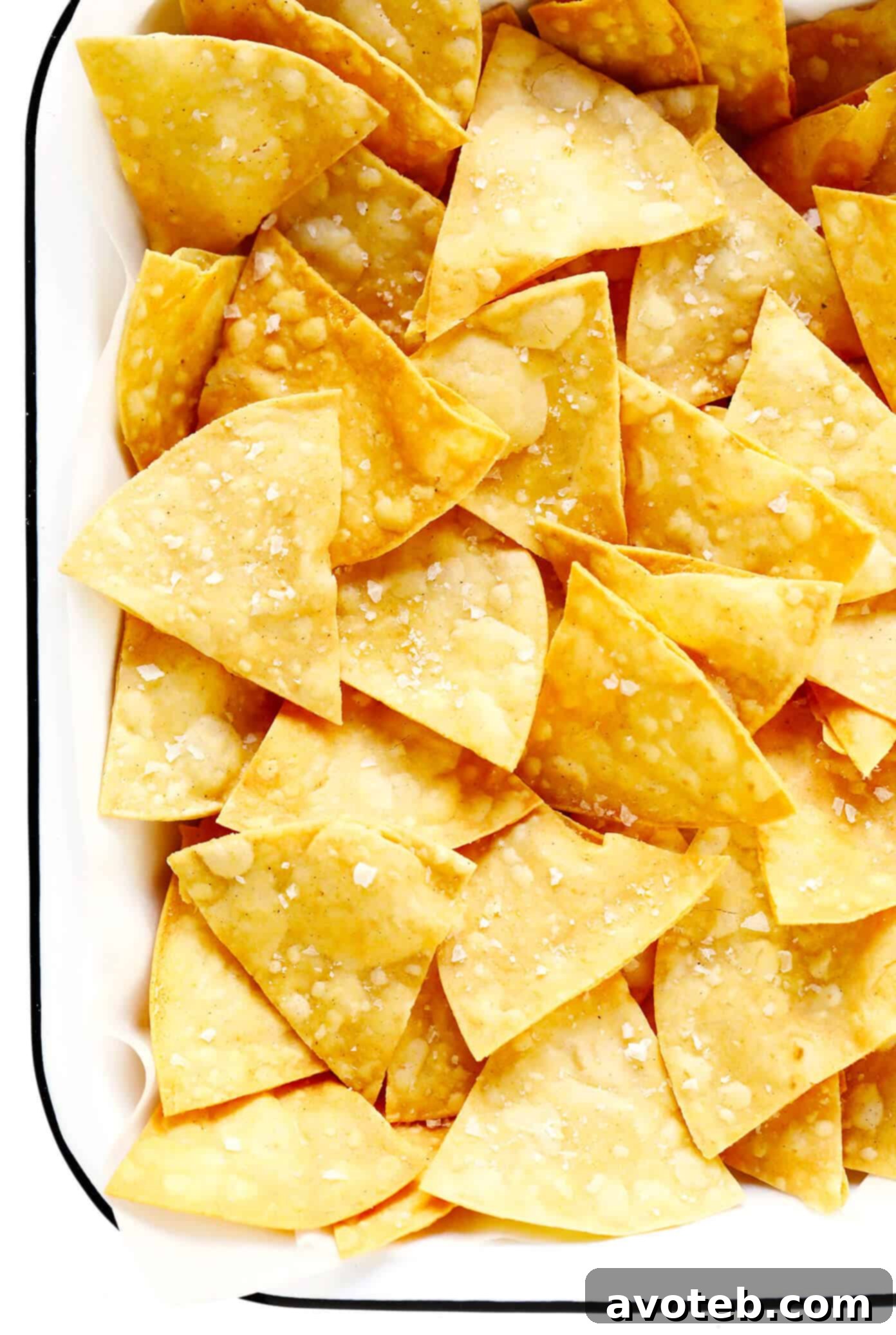 Tortilla Chips with Flaky Sea Salt In A Pan