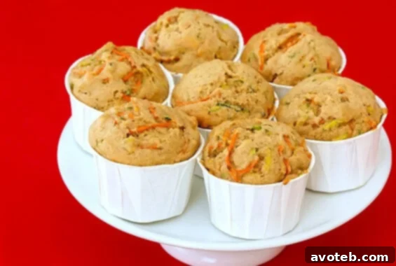 Delicious and healthy carrot zucchini muffins baked to perfection, a perfect snack or breakfast treat.