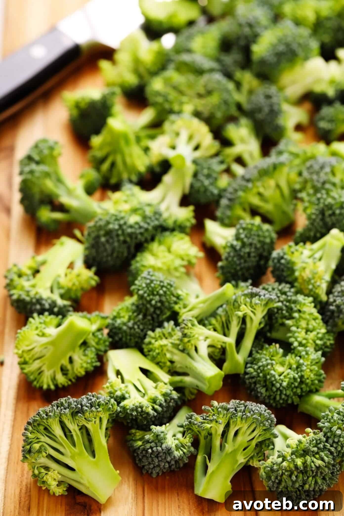 Freshly chopped broccoli florets for a healthy stir-fry