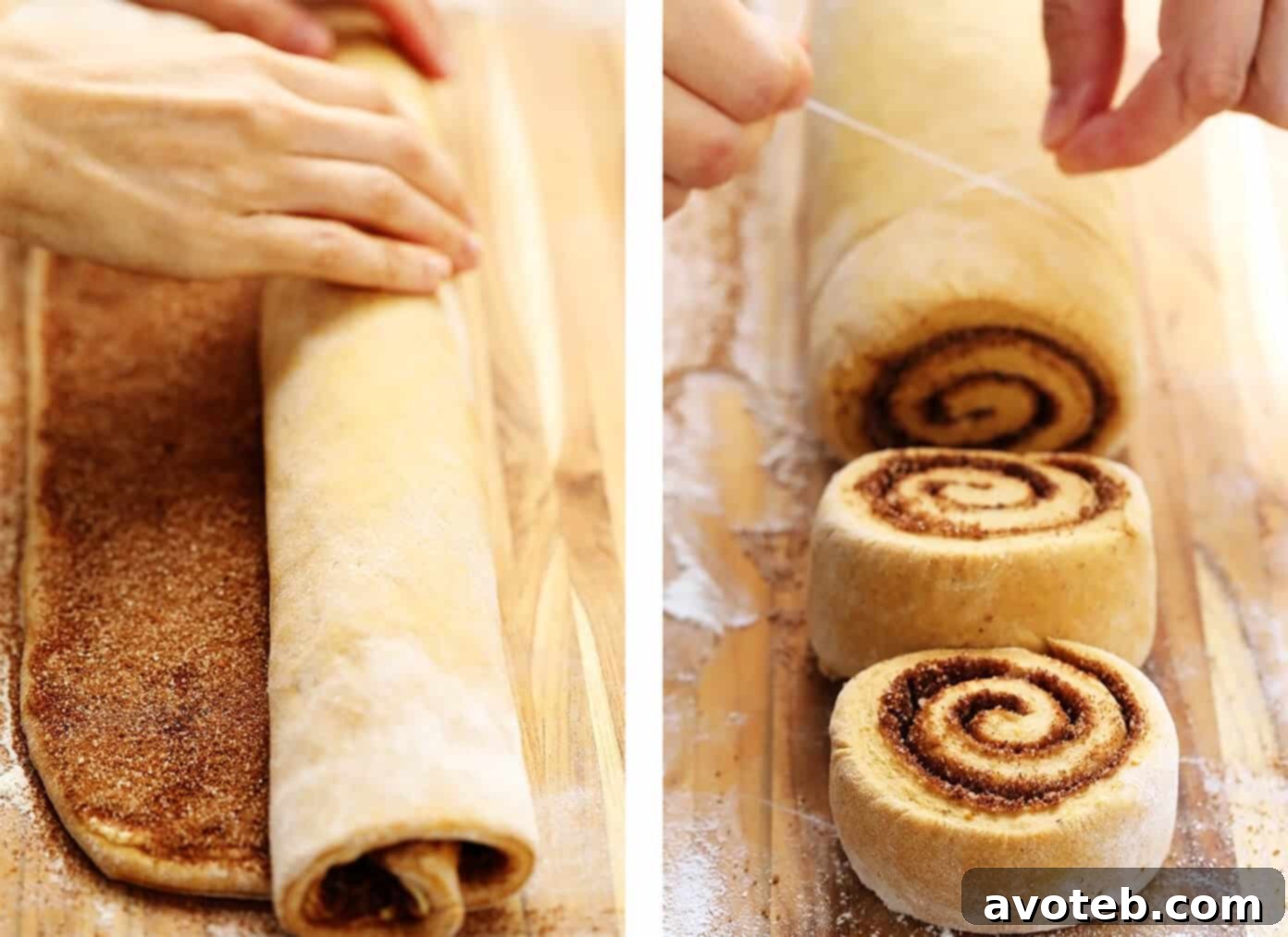 Expertly rolling the pumpkin cinnamon roll dough into a tight log and precisely slicing it into perfect rounds before the final rise.