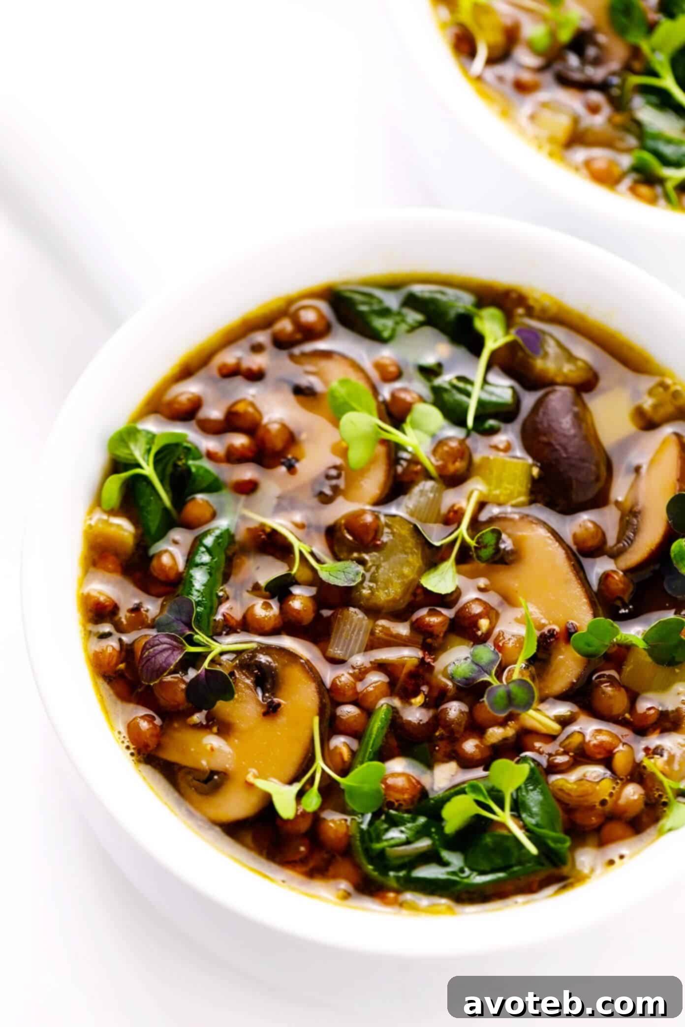 French Lentil and Mushroom Soup, a healthy and comforting vegan and gluten-free dish
