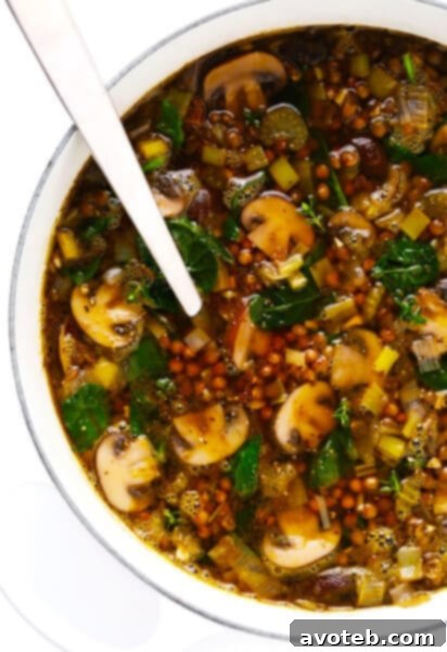 French Lentil and Mushroom Soup in Dutch Oven