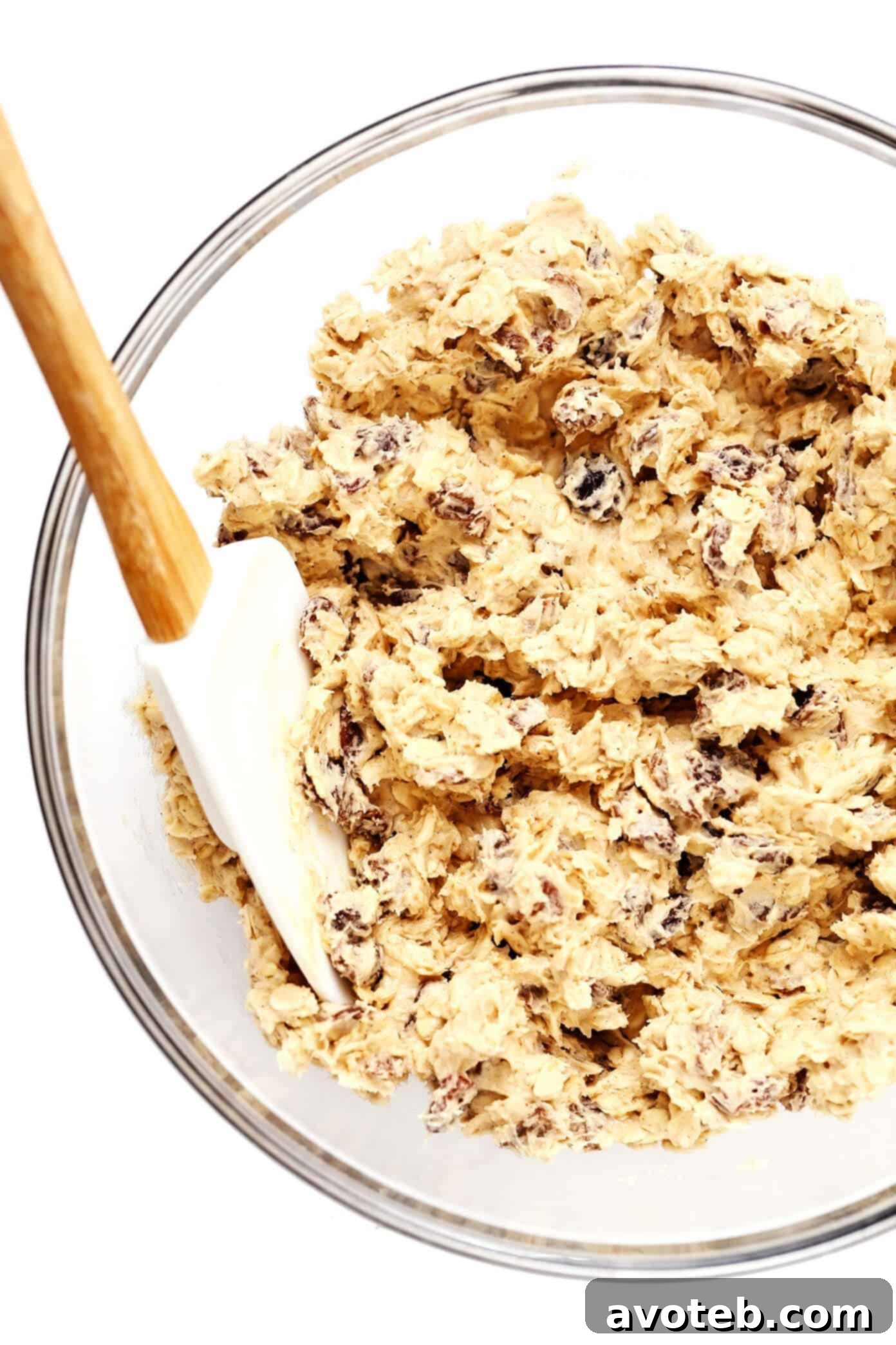 Chewy Oat Delights 3 Close-up of Oatmeal Cookie Dough with Raisins, Ready for Baking