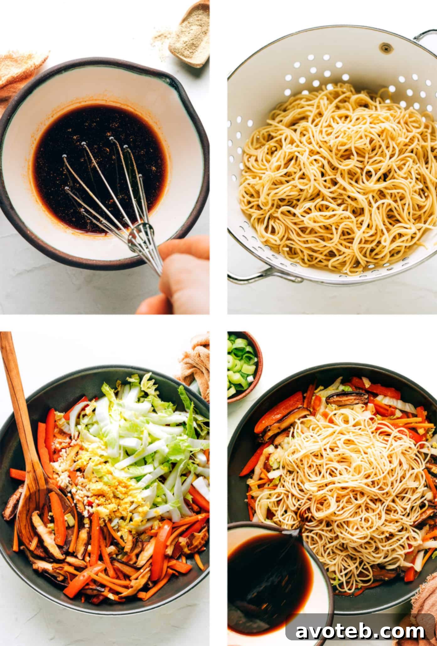 This Chinese-inspired chow mein recipe is easy to whip up in just 25 minutes and tossed with a delicious stir-fry sauce. Feel free to add beef, chicken, pork, shrimp, tofu, or any other extra veggies you might like too! | gimmesomeoven.com Step by step photo tutorial showing how to make chow mein