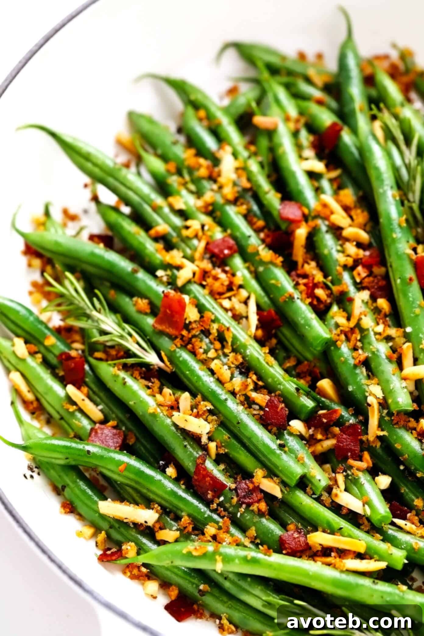 Green Beans with Rosemary Bacon Breadcrumbs in Saute Pan