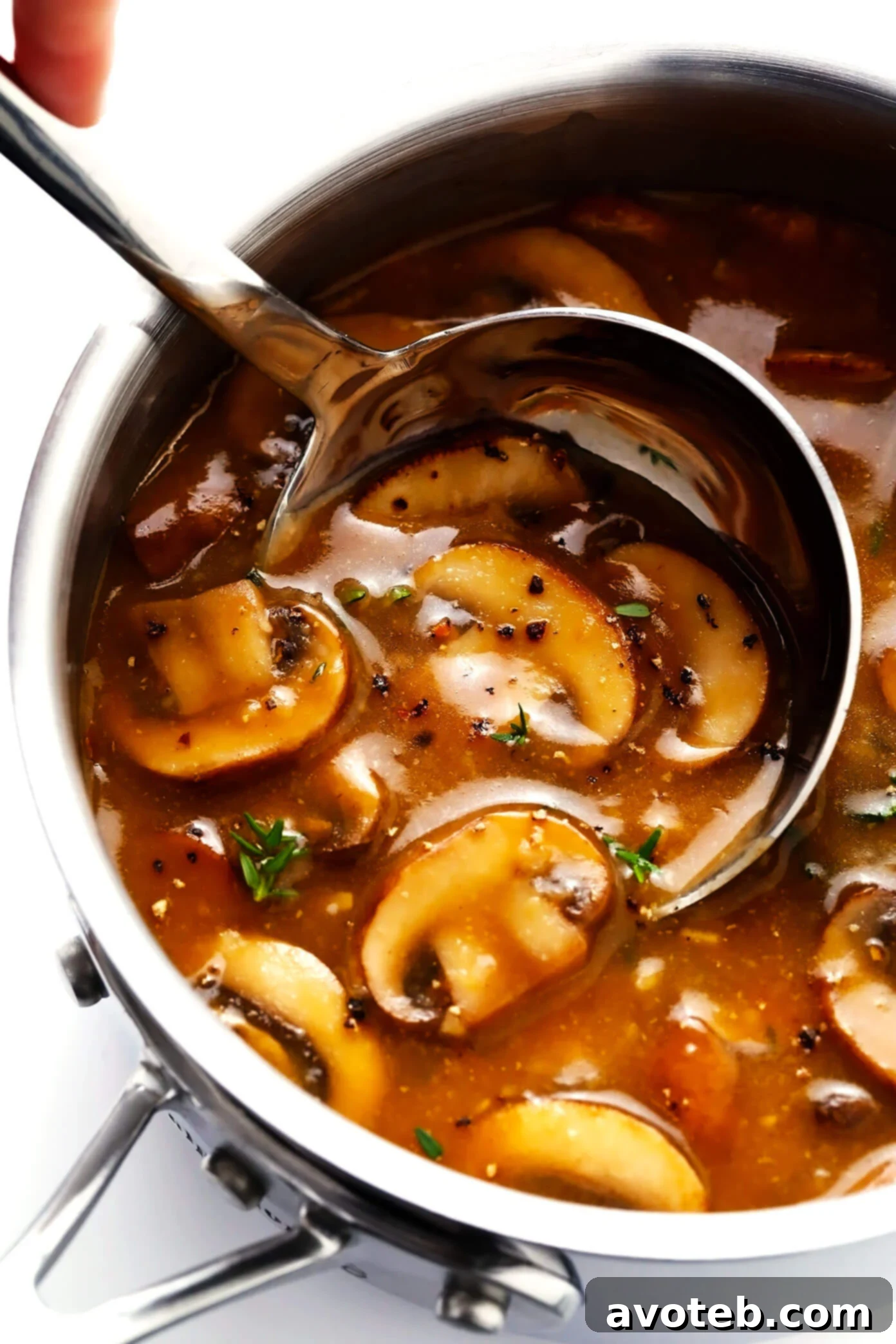 Rich Mushroom Gravy in a Saucepan