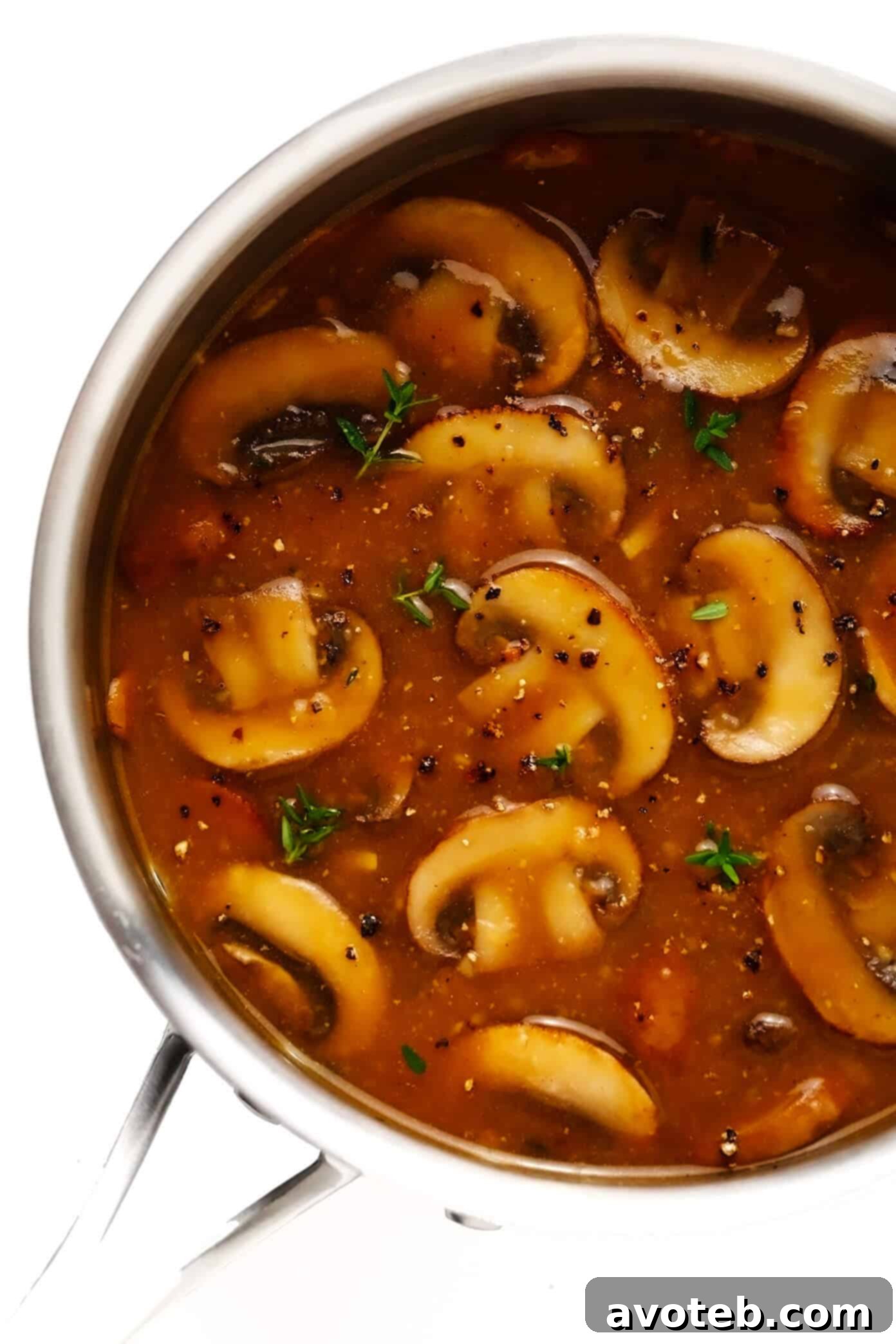 Homemade Vegan Mushroom Gravy in a Saucepan